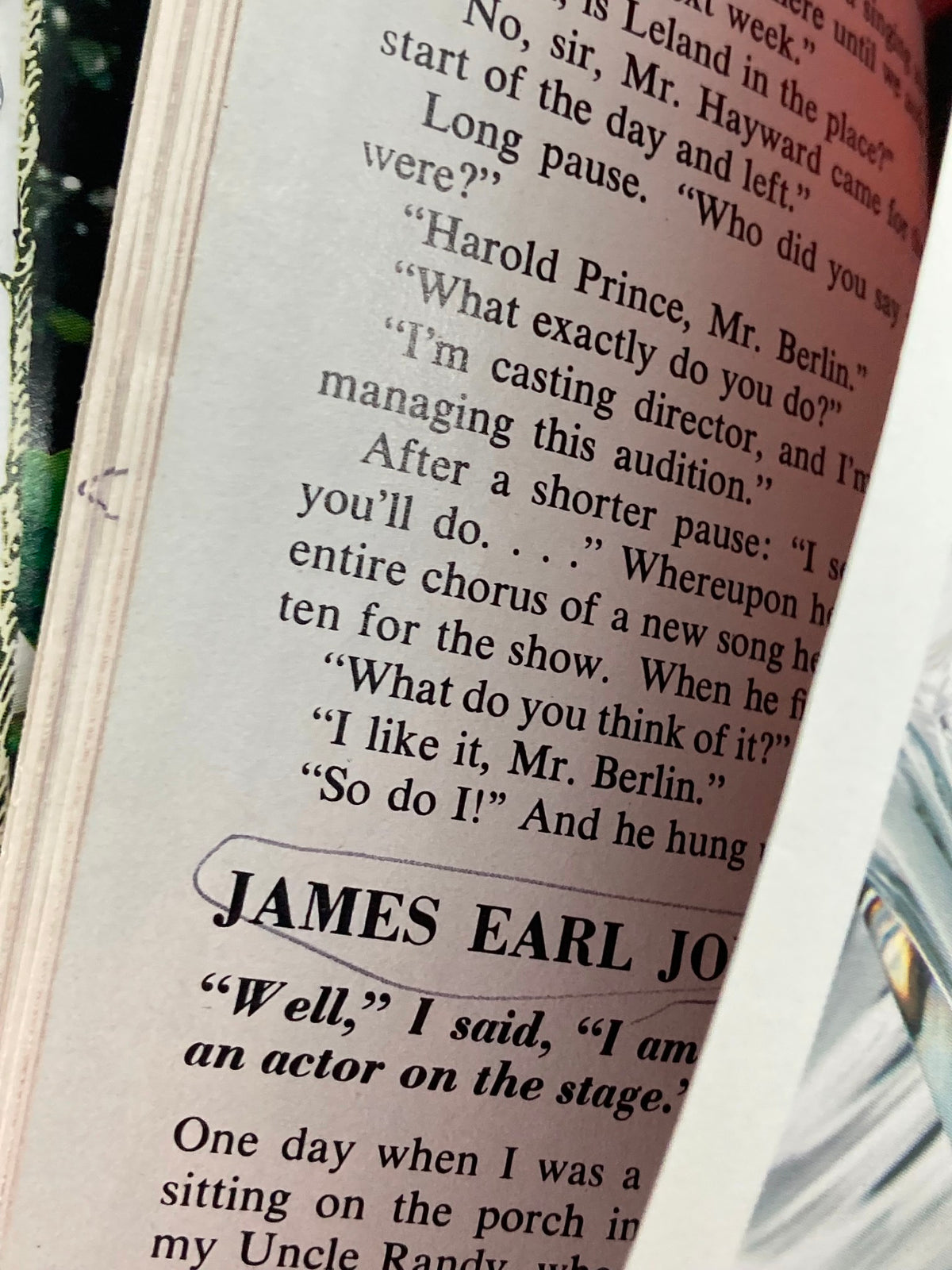 Inside page of the 1993 Playbill from Palace Theatre featuring a quote about James Earl Jones and auditioning, reflecting the vibrant theatre culture.