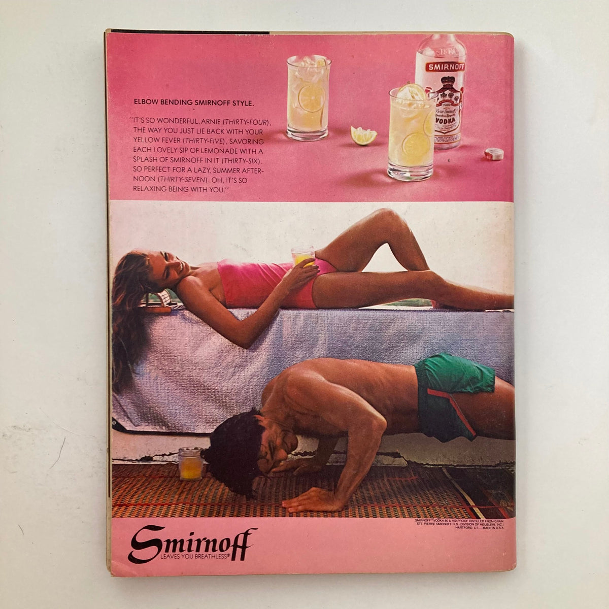 Back cover of VTG Playboy Magazine August 1980, featuring a vintage Smirnoff advertisement with a relaxing summer scene.