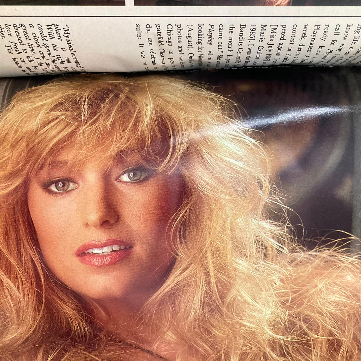 Inside page of the VTG Playboy Magazine November 1987 showcasing an article with a close-up image of a model, part of the magazine's content.