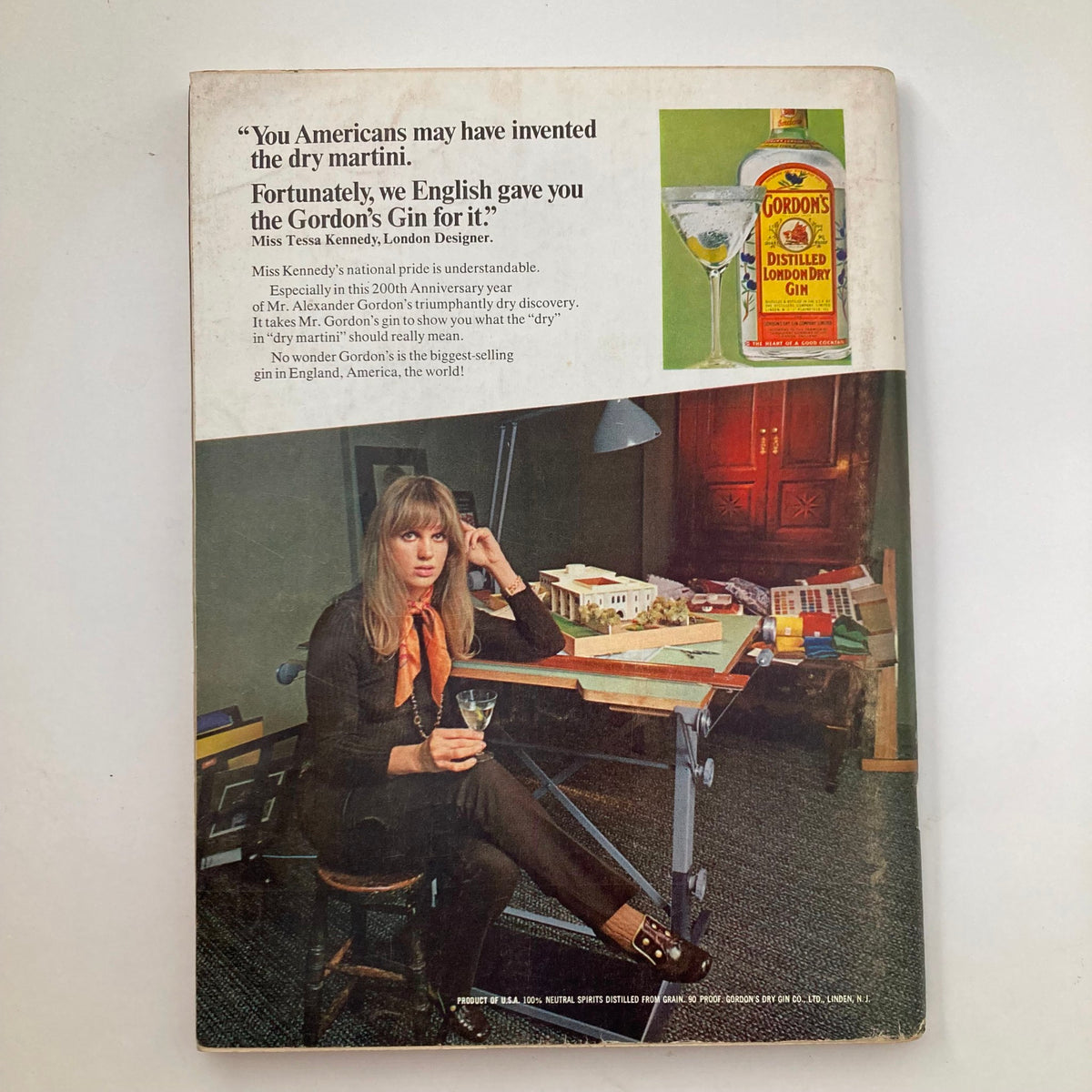 VTG Playboy Magazine May 1969 back cover with an advertisement for Gordon's Gin, featuring a stylish woman enjoying a cocktail in a vintage setting.