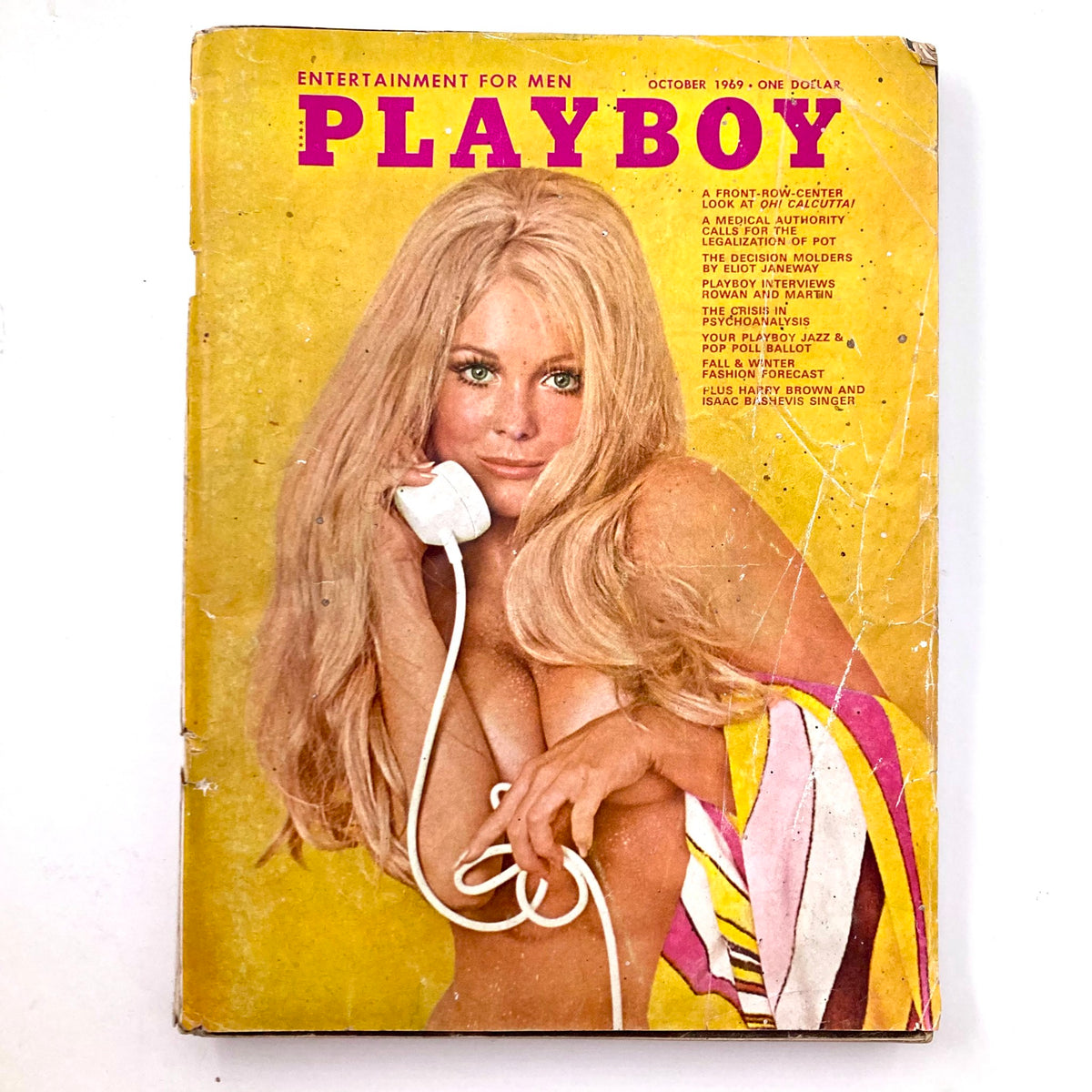 VTG Playboy Magazine October 1969 cover featuring Jeannie Bell, showcasing vibrant colors and vintage design elements.