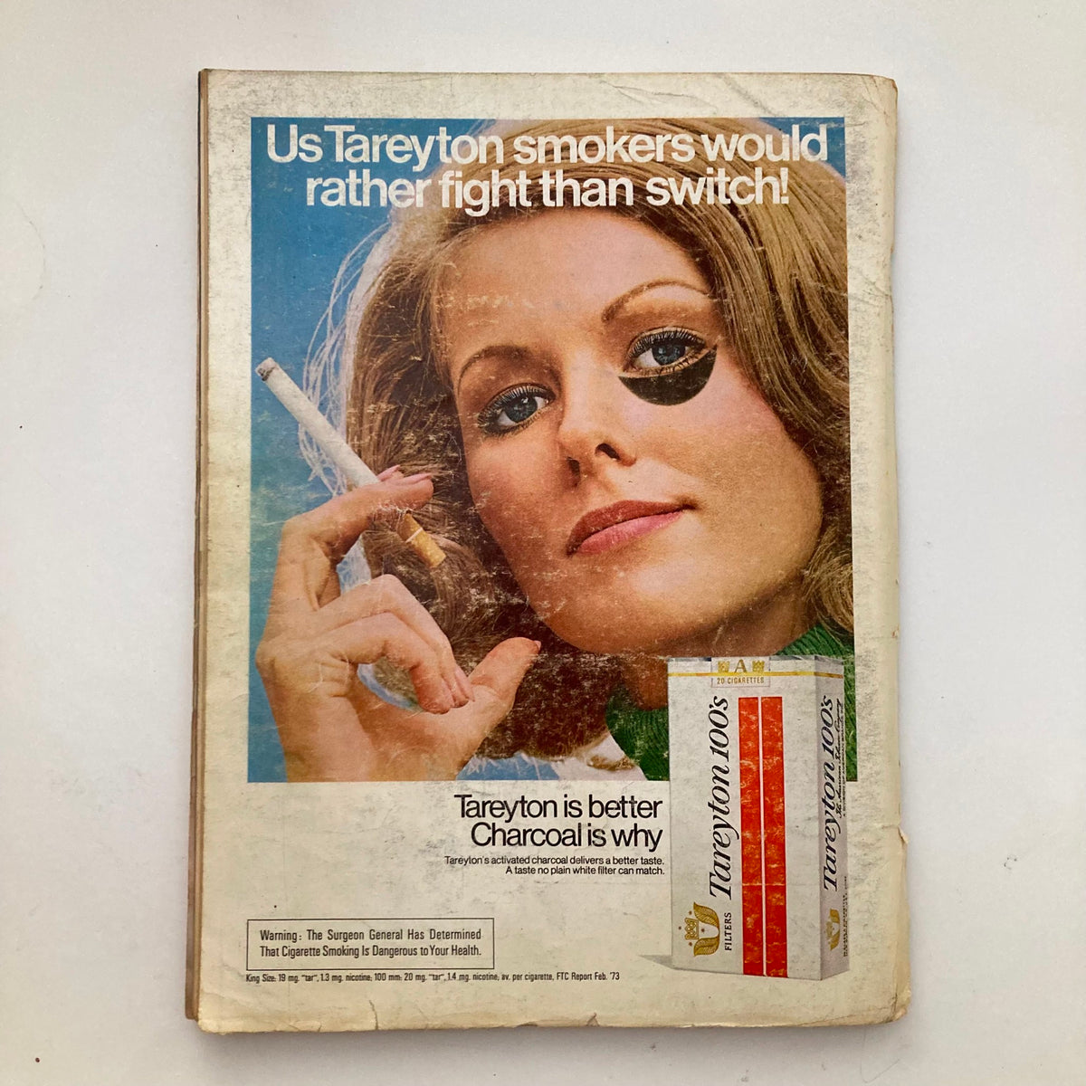 VTG Playboy Magazine November 1973 back cover featuring a vintage advertisement for Tareyton cigarettes, highlighting a chic model with a cigarette presenting a nostalgic look at advertising from that era.