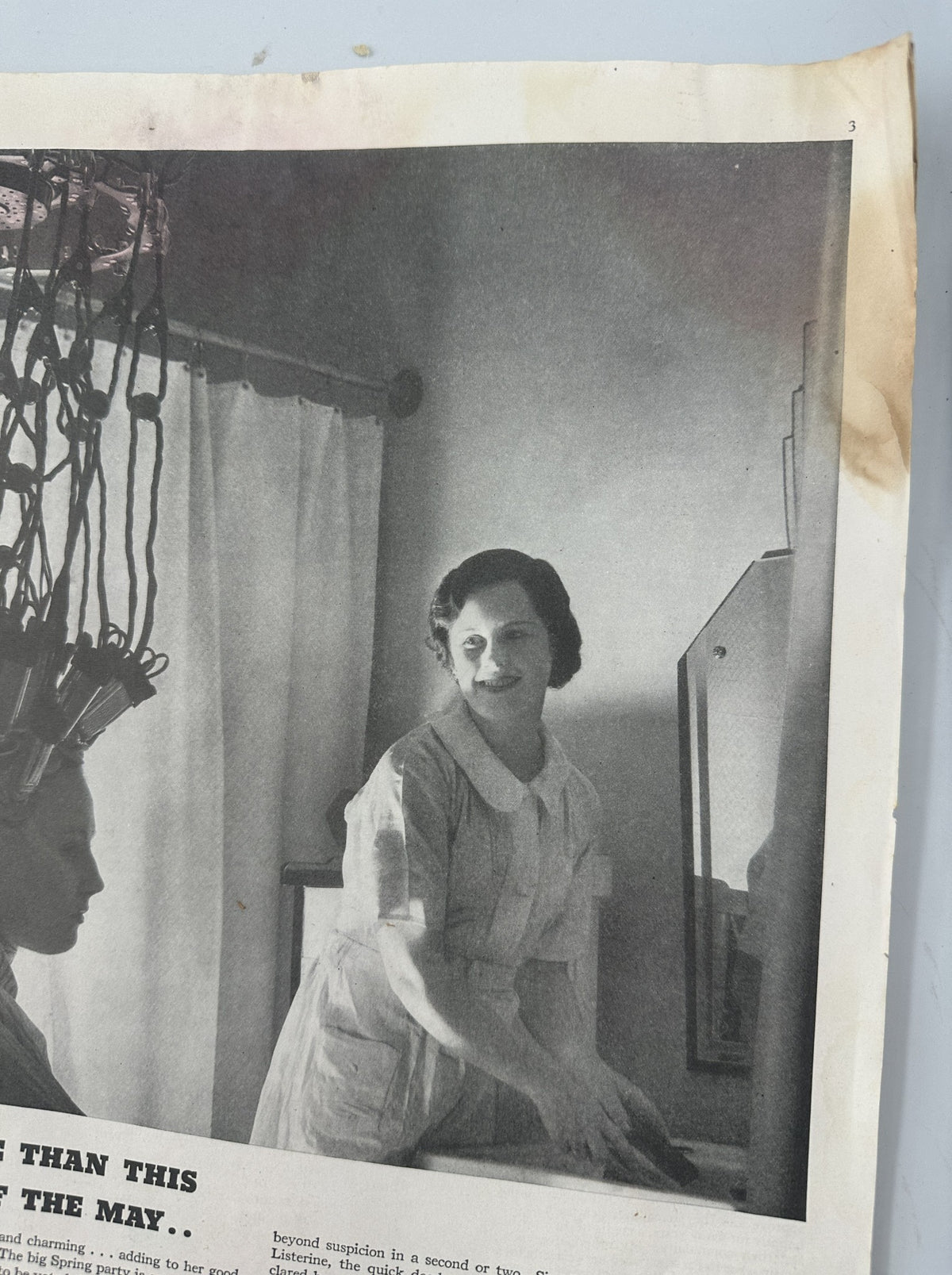 Black and white image from Woman’s Home Companion Magazine June 1936, depicting a woman interacting with a mirror, highlighting vintage fashion.