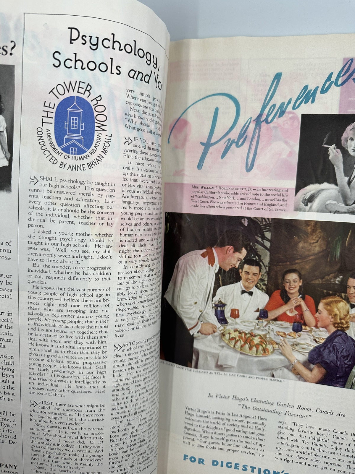 Interior feature of Woman’s Home Companion Magazine September 1936 discussing psychology and youth in an elegantly designed layout.