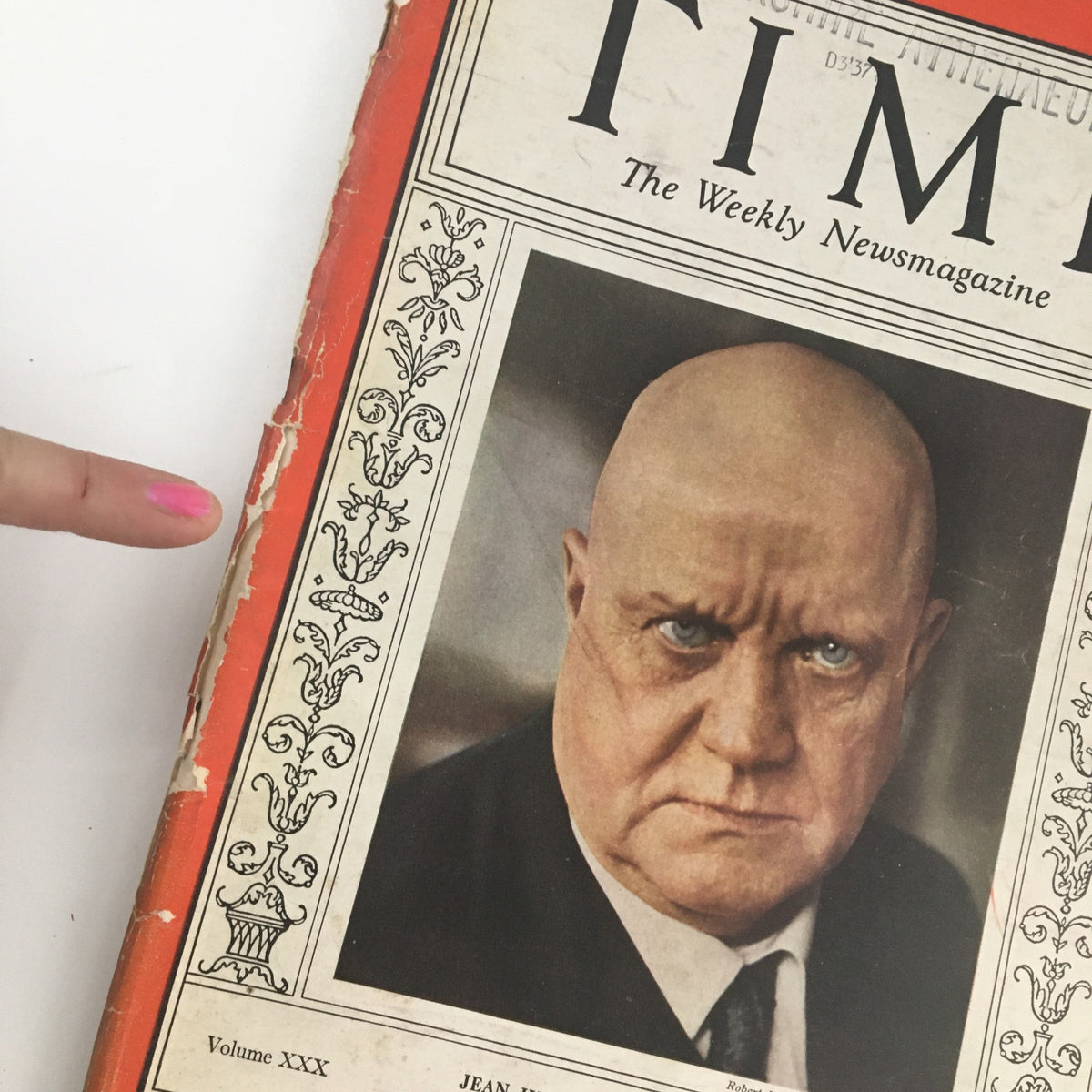 Close-up of Time Magazine December 6 1937 cover featuring Jean Julius Christian Sibelius, highlighting the magazine's vintage design and details.