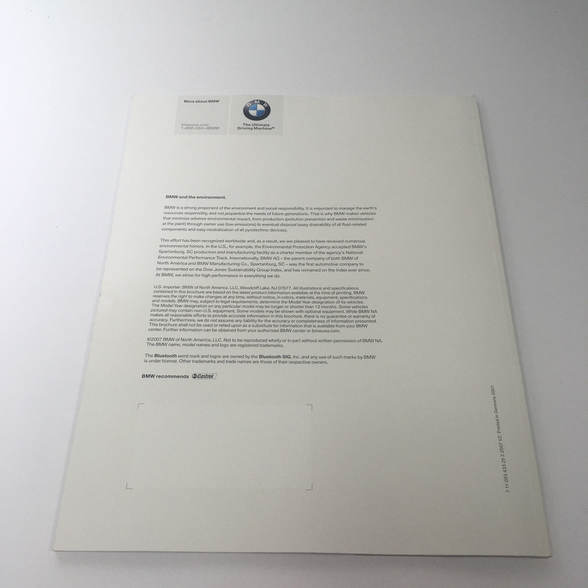 Back cover of the 2008 BMW 3 Series 328i 335i Convertible Dealership Car Auto Brochure Catalog with branding and contact information.