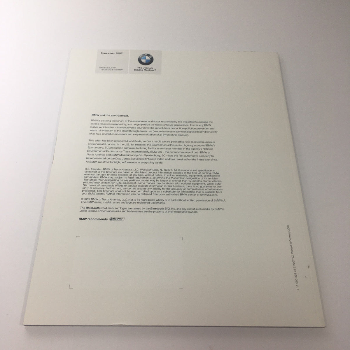 2008 BMW M5 Sedan M6 Coupe M6 Convertible Dealership Car Auto Brochure Catalog back cover image with details about BMW.