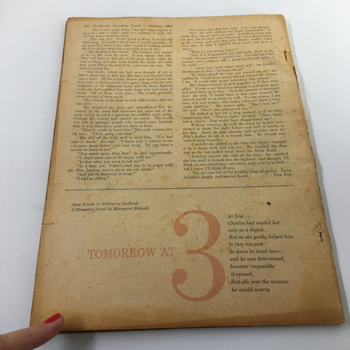 Back cover of the VTG Redbook Magazine January 1960 displaying text and vintage design elements.