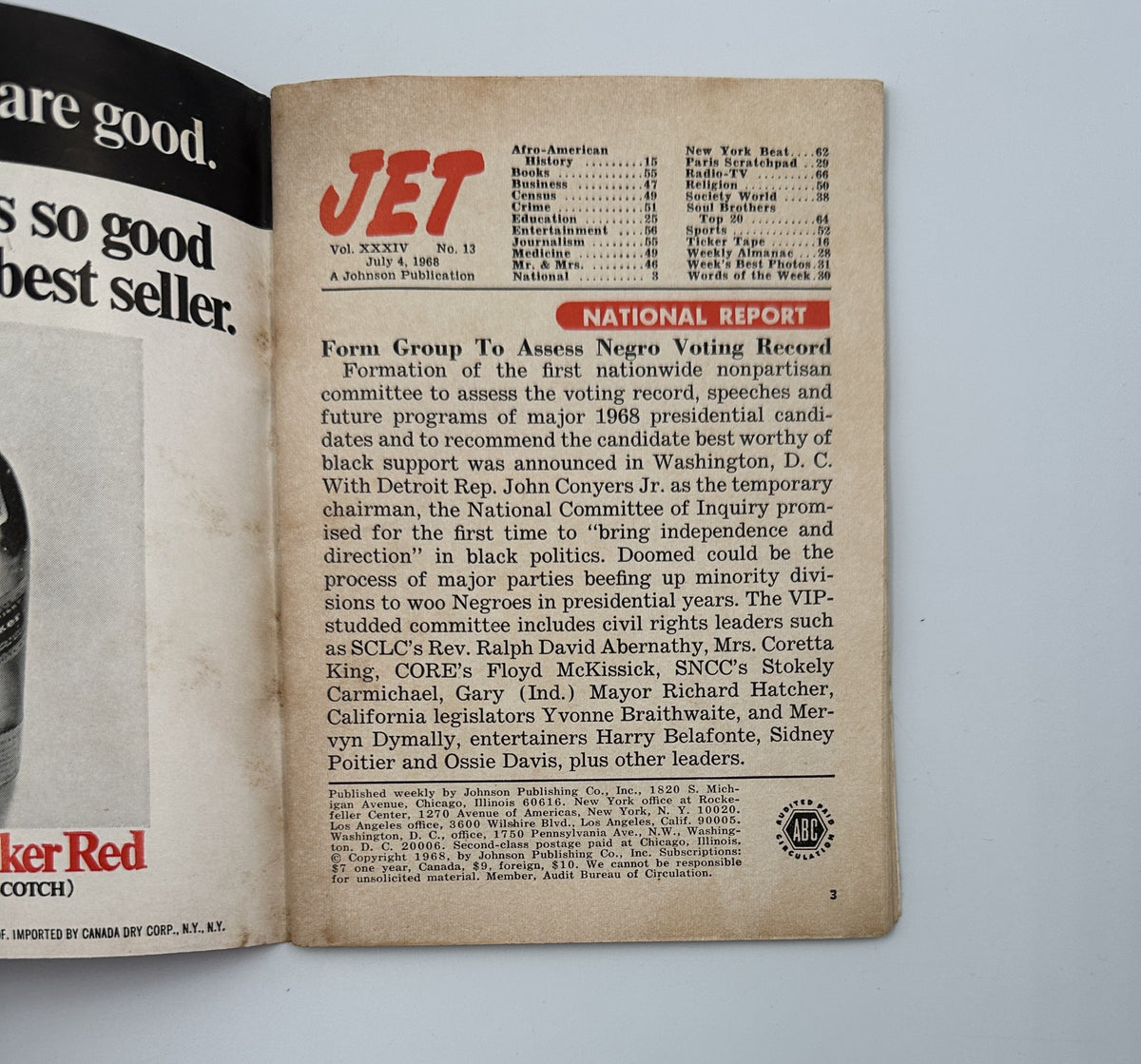 Interior page of Jet Magazine July 4, 1968, discussing the National Report and the assessment of Negro voting rights by prominent civil rights organizations.