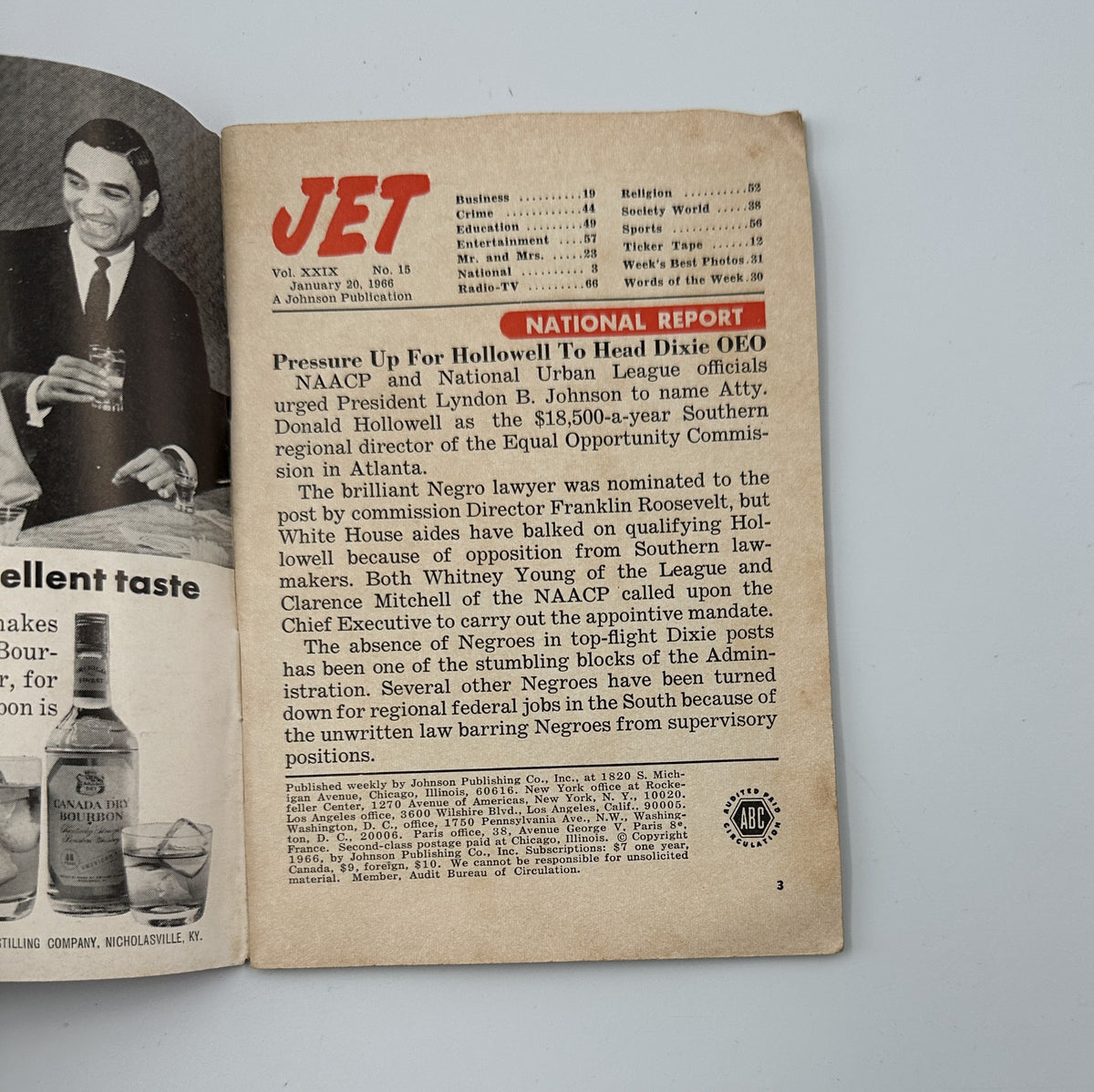 Inside page of Jet Magazine January 20, 1966, with a segment titled 'NATIONAL REPORT' discussing civil rights and NAACP activities.