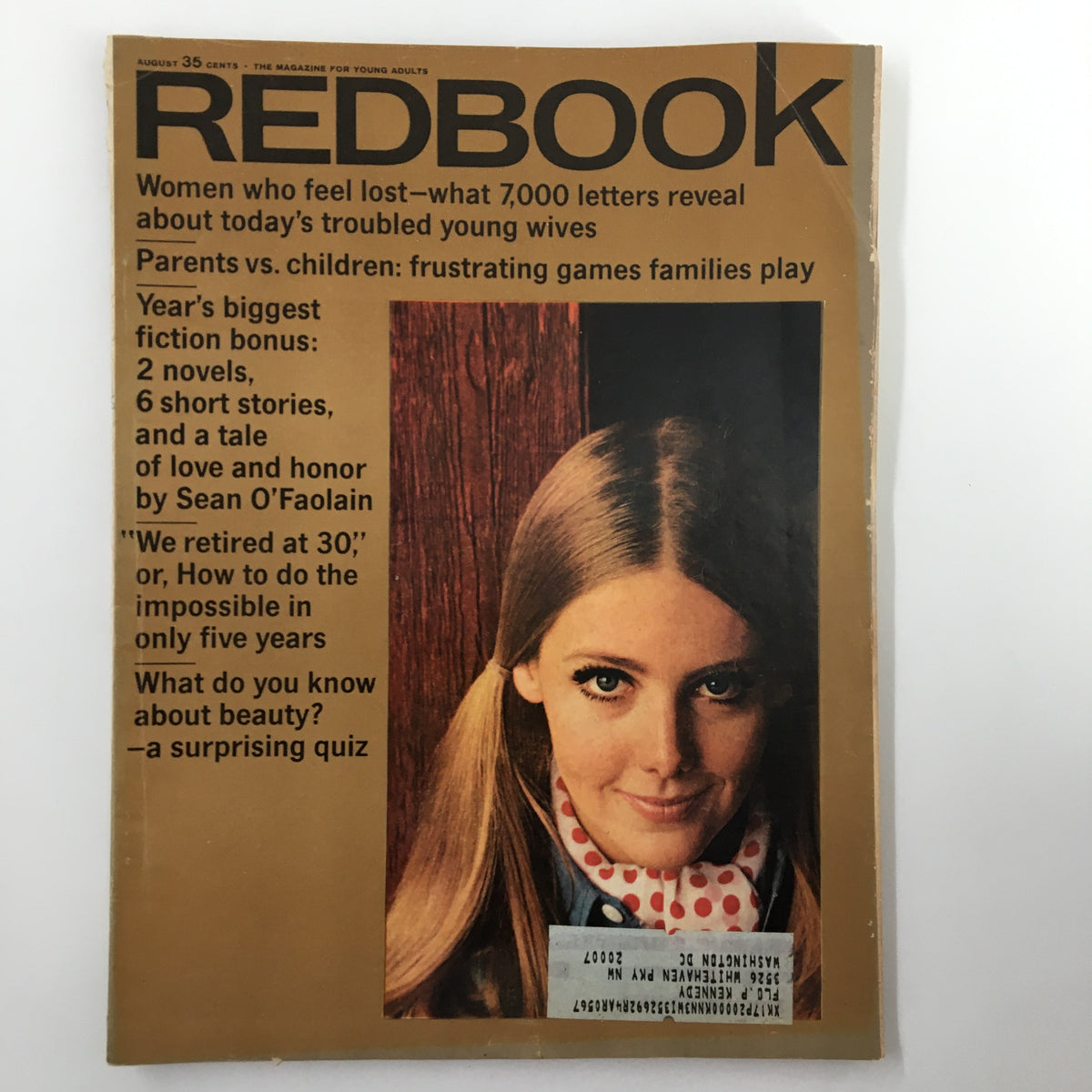 Cover of VTG Redbook Magazine August 1966 featuring 'Our Ulleri Child: A Young Mother's Story' with a female model showcasing 1960s fashion.