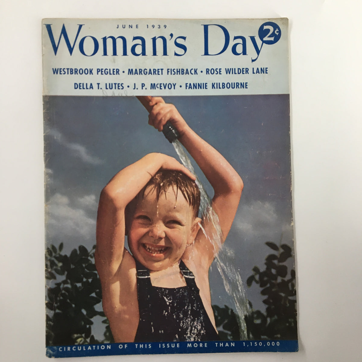 Cover of Woman's Day Magazine June 1939 featuring a smiling child playing with water, highlighting articles by Westbrook Pegler and Margaret Fishback.