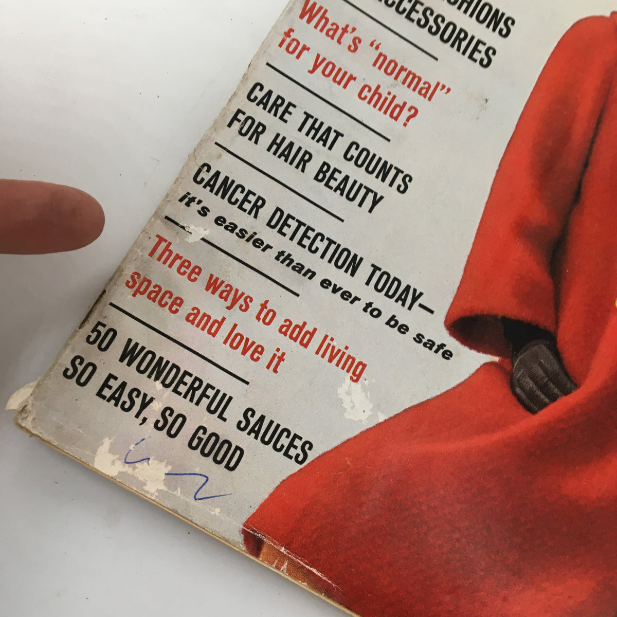 Close-up detail of the VTG Family Circle Magazine September 1963 cover, highlighting headlines about cancer detection, hair beauty, and family care.