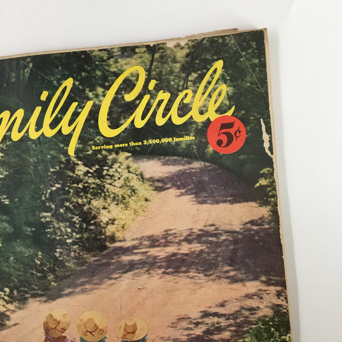 Close-up of the cover of the July 1952 Family Circle Magazine displaying the magazine title and price of 5 cents, titled 'VTG Family Circle Magazine July 1952 Cool-As-A-Breeze Fruit Plates No Label'.