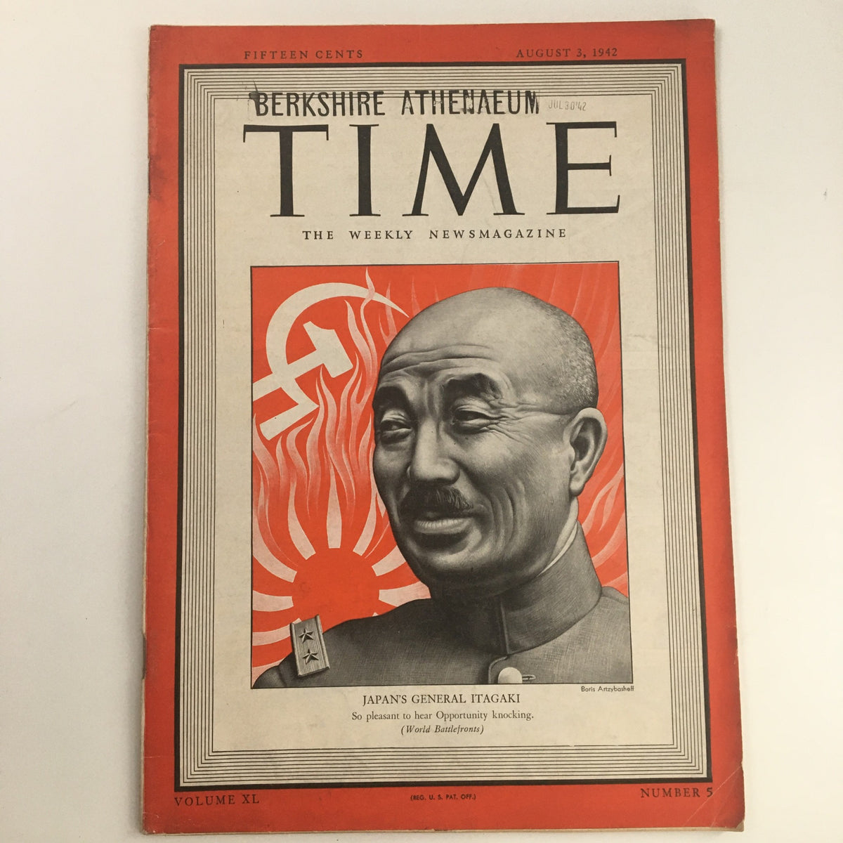 Time Magazine August 3 1942 Vol 40 #5 featuring Japan's General Seishirō Itagaki, showcasing historical significance and unique cover art.