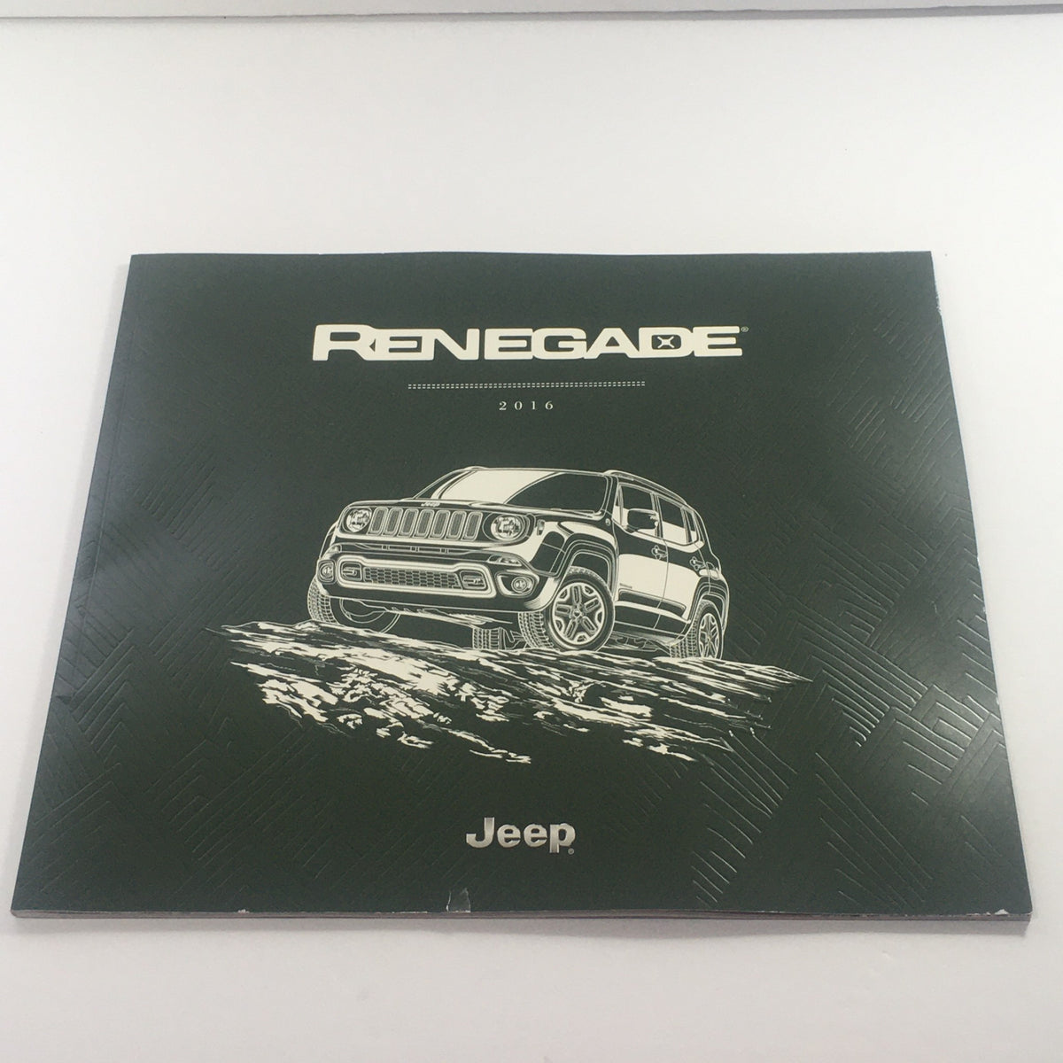 Cover of the 2016 Jeep Renegade Dealership Car Auto Brochure Catalog featuring a sleek illustration of the Jeep Renegade.
