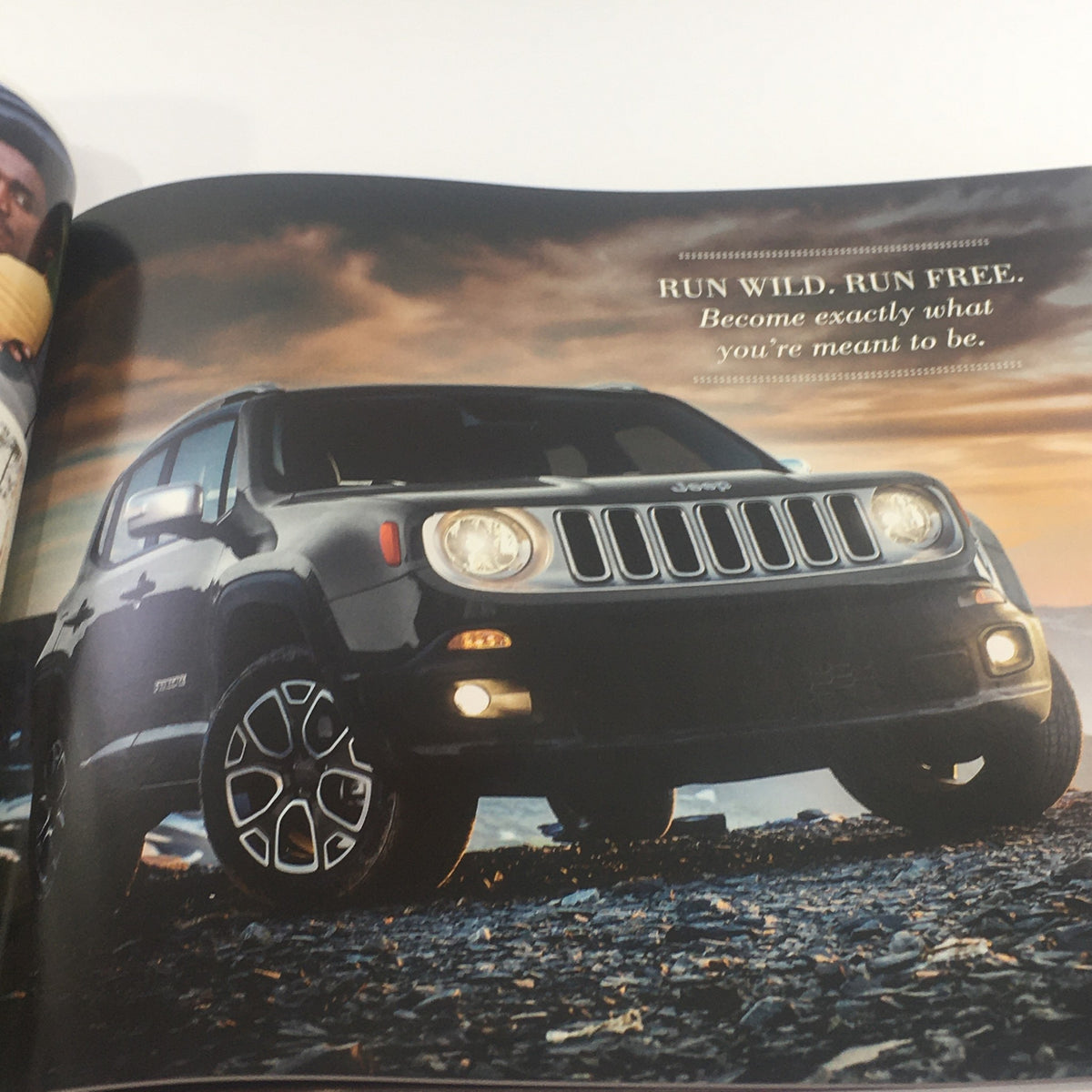 2016 Jeep Renegade Dealership Car Auto Brochure Catalog showcasing the Jeep Renegade on a scenic backdrop, emphasizing its rugged design and adventurous spirit.