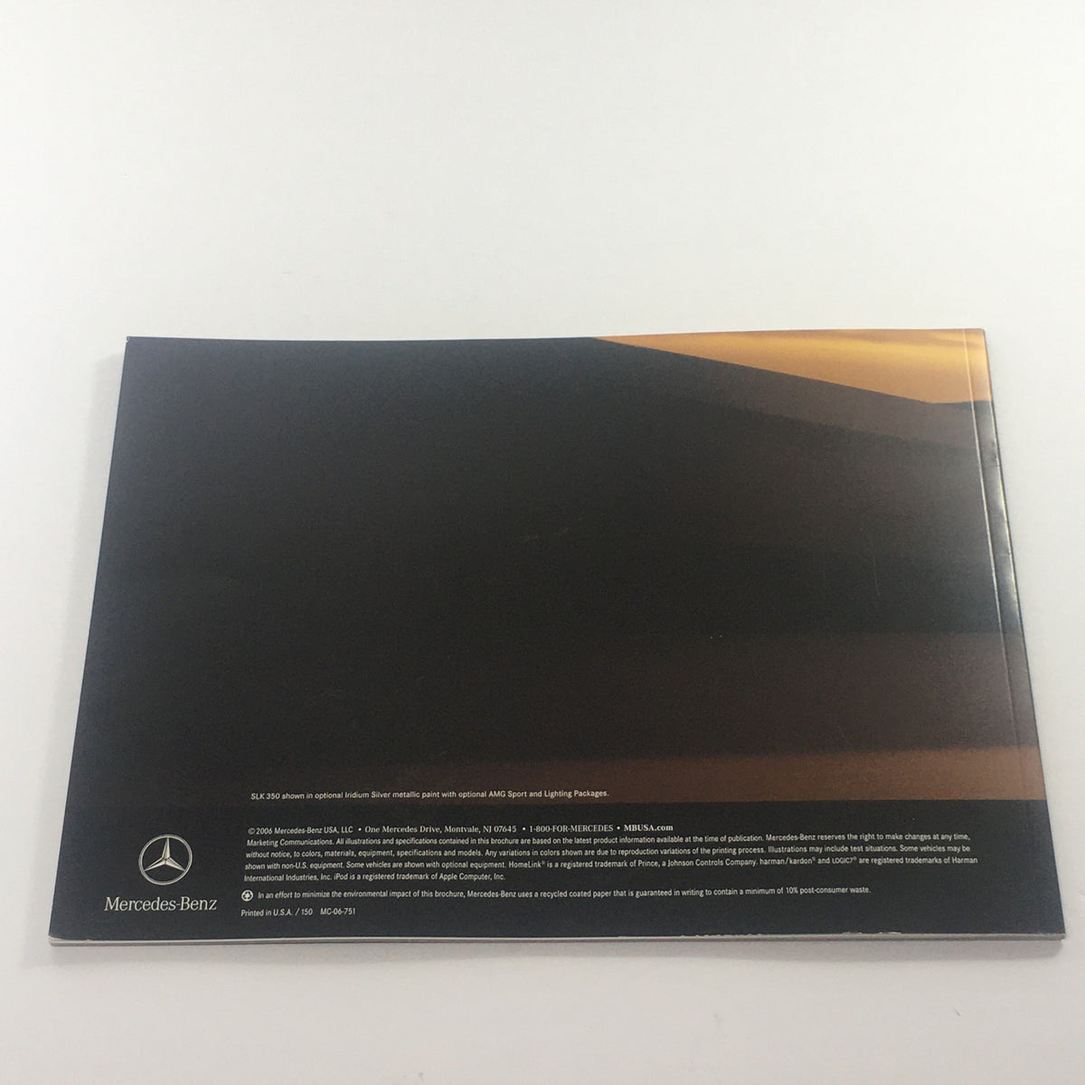 Back cover of the 2007 Mercedes-Benz SLK-Class SLK 280-350-55 Dealership Car Auto Brochure Catalog, featuring a sleek black design with the Mercedes-Benz logo.