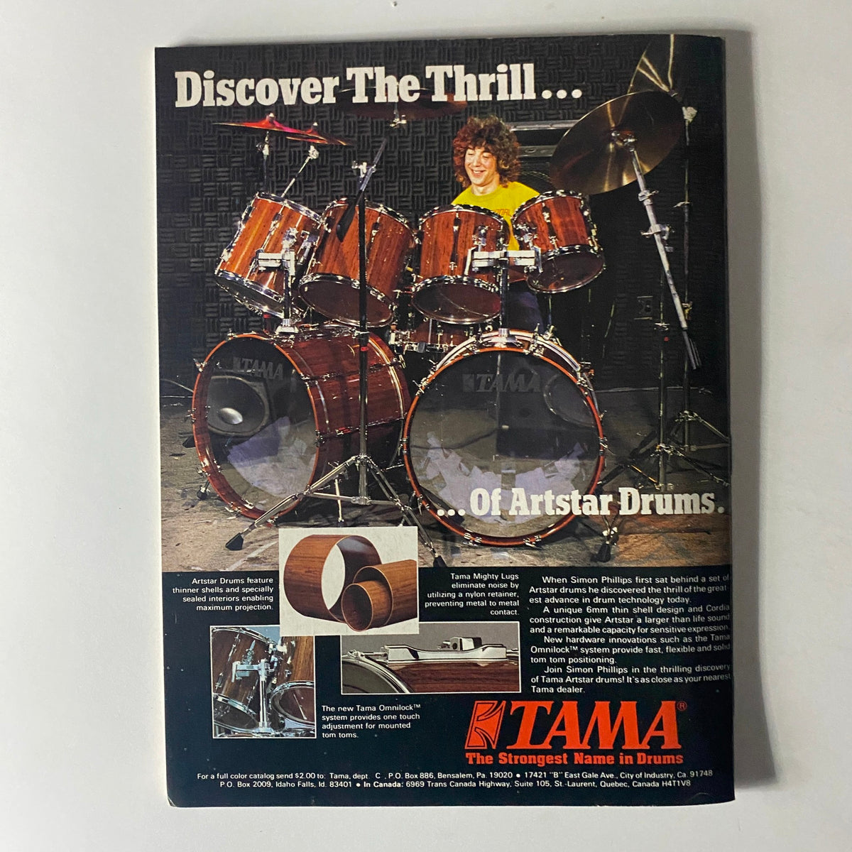 Advertisement for Tama Drums featured in Circus Magazine October 31, 1983, spotlighting the innovative features of Artstar Drums and promoting music gear relevant to rock musicians.
