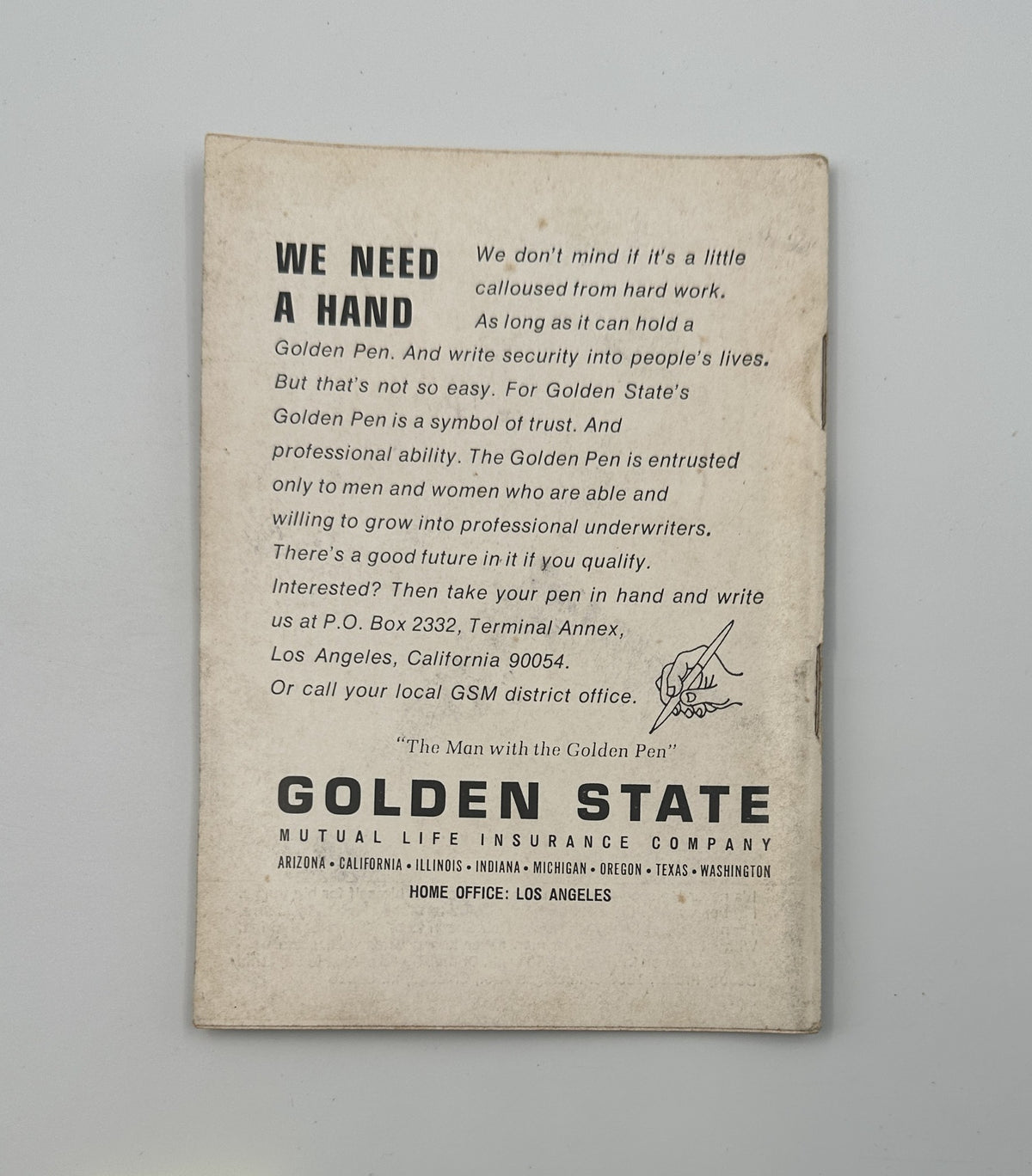 Back cover of Jet Magazine, January 23, 1969 advertising Golden State Mutual Life Insurance Company, emphasizing the role of the Golden Pen as a symbol of trust and professional duty.
