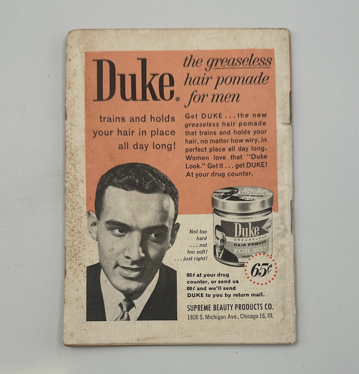 Advertisement in Jet Magazine from May 11, 1961 for Duke hair pomade for men, promoting its effectiveness and convenience in holding hair in place.