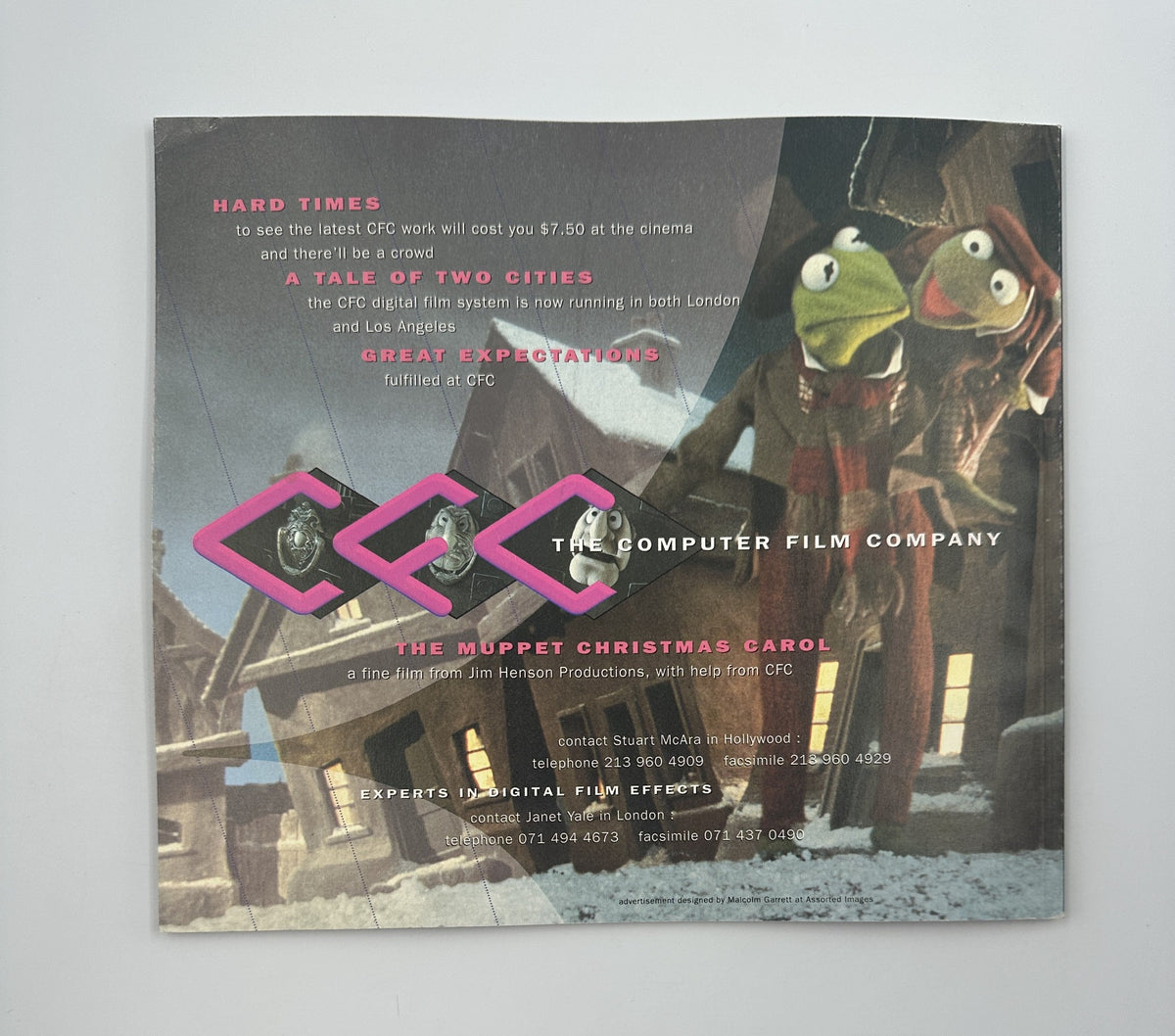 Advertisement page from Cinefex Magazine February 1993 No. 53 for The Computer Film Company featuring characters from The Muppet Christmas Carol.