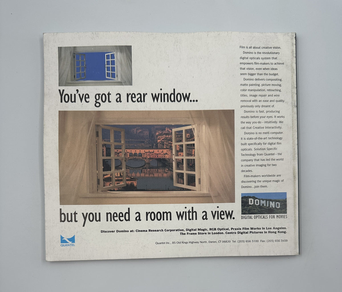 Back cover of Cinefex Magazine September 1994 No. 59 with an advertisement highlighting creative visual innovations in film.
