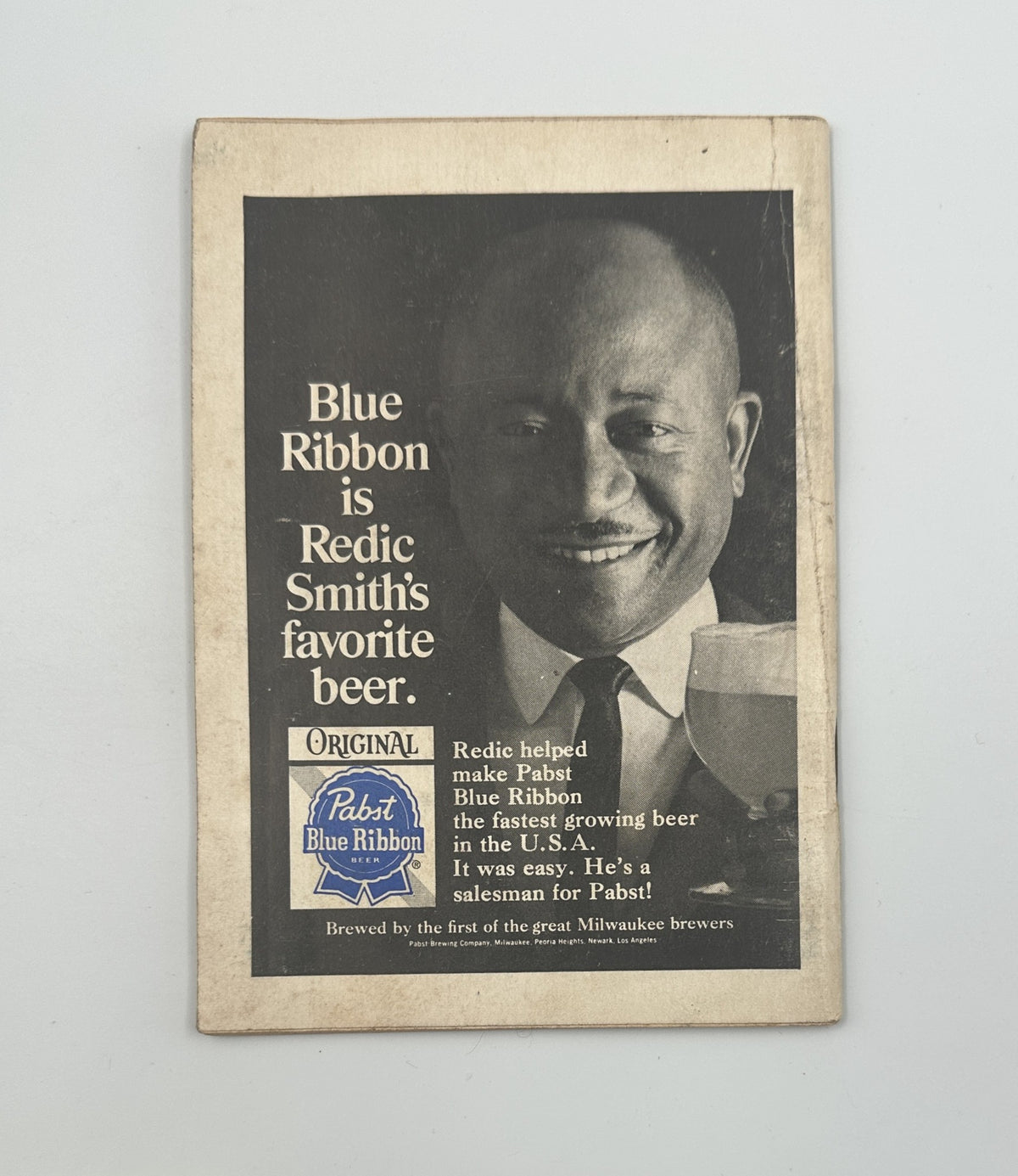 Back cover of Jet Magazine from July 28, 1966 advertising Pabst Blue Ribbon beer with a photo of Redic Smith.