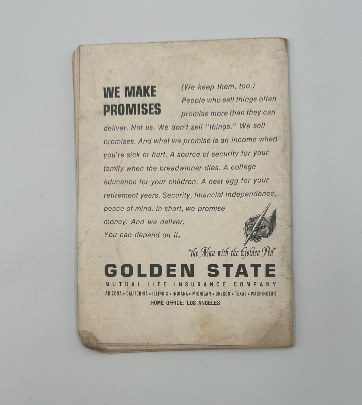 Back cover of Jet Magazine March 20, 1969 showcasing an advertisement for Golden State Life Insurance with the tagline 'We make promises' highlighting insurance benefits.