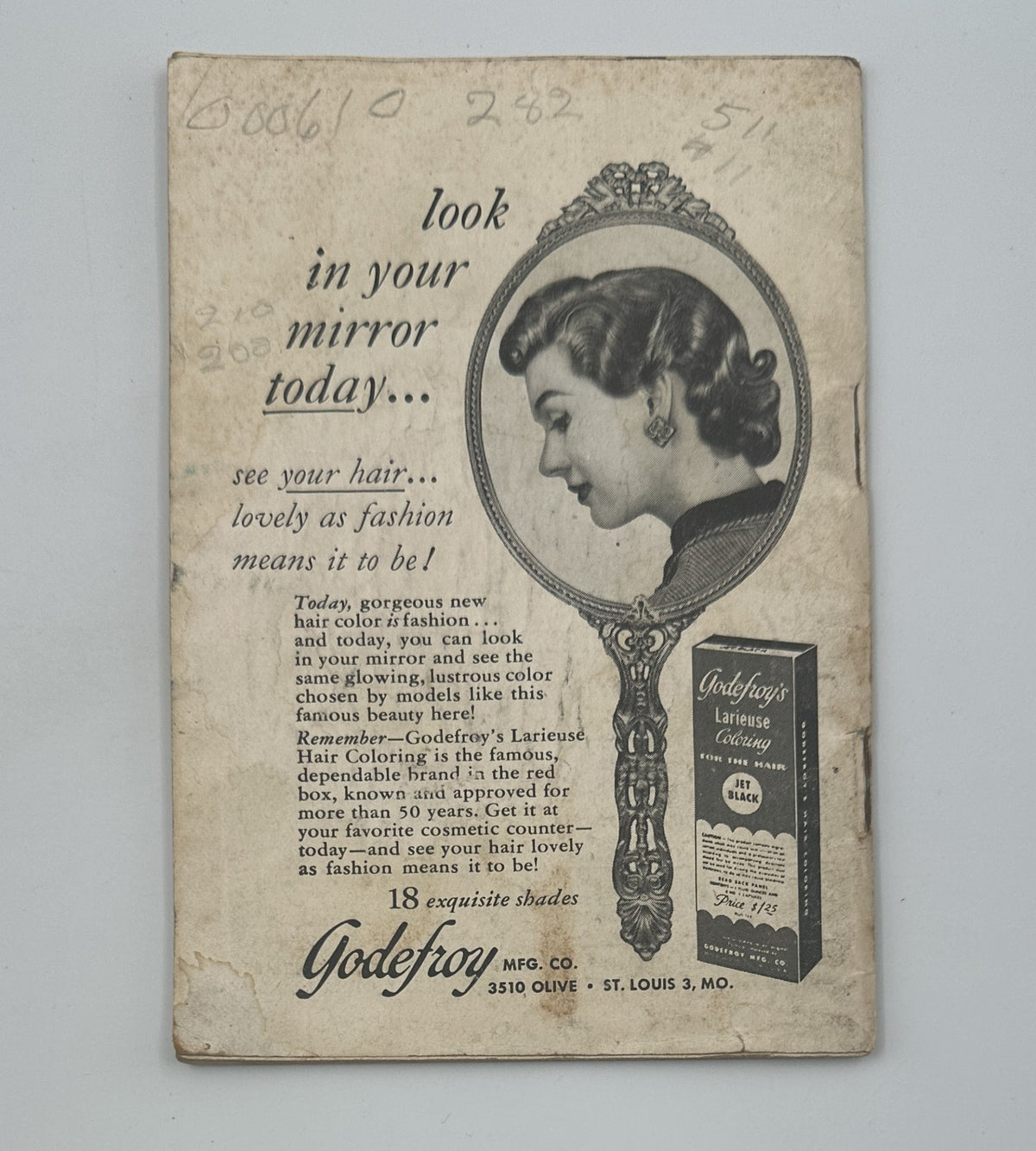 Back cover of Jet Magazine from August 22, 1957 featuring an advertisement for Godefroy's hair coloring product, promoting beauty and hair care professionalism.