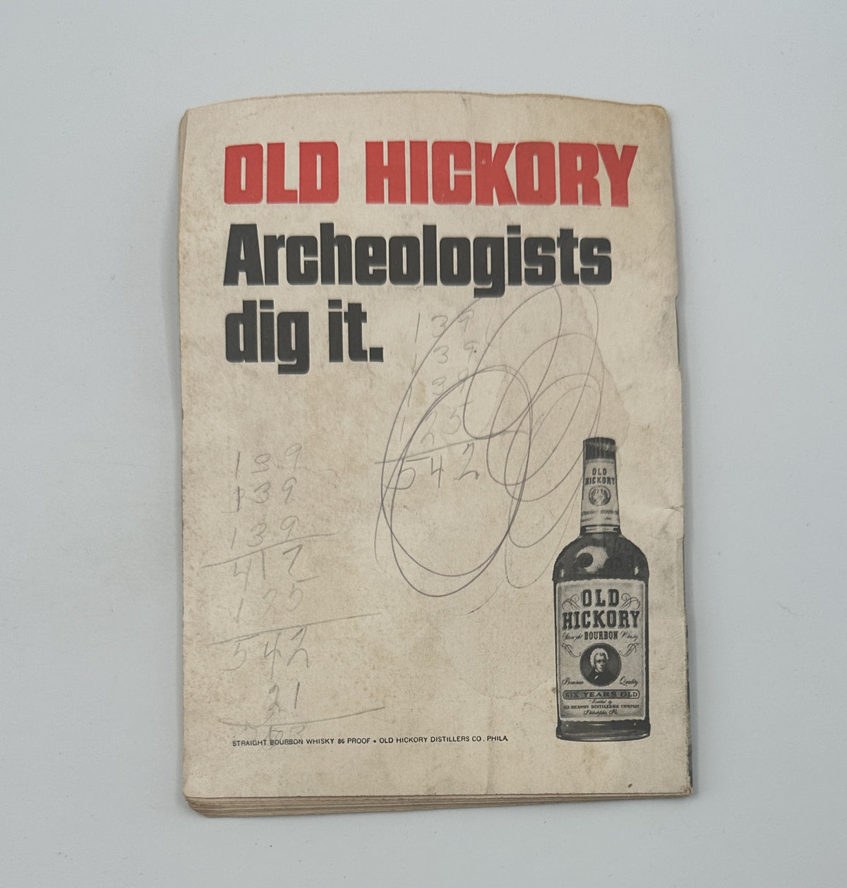 Back cover of Jet Magazine May 23, 1968, displaying an advertisement for Old Hickory whiskey. The aged paper reflects the vintage nature of the magazine.