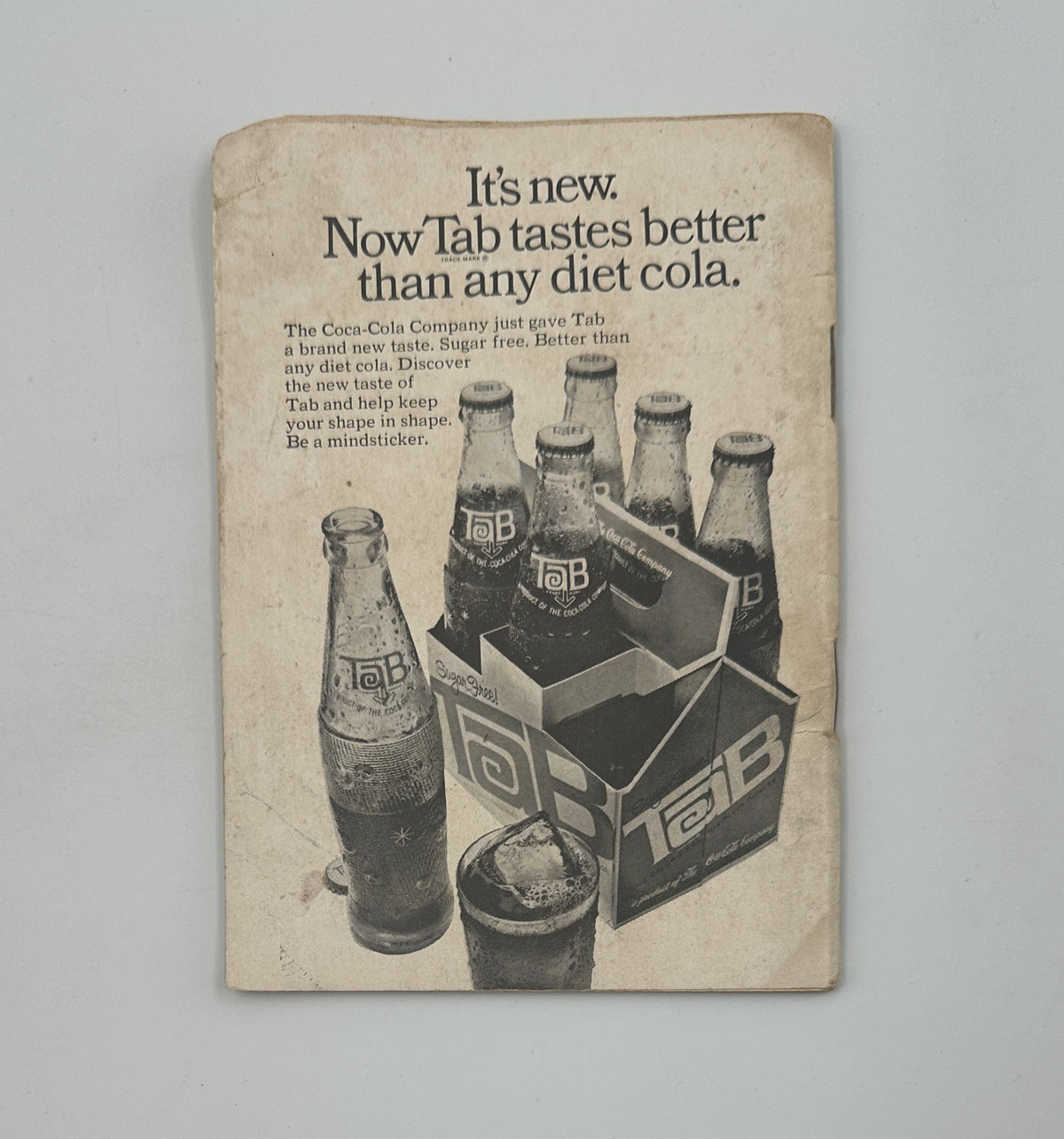 Jet Magazine February 22, 1968 advertisement for Tab soda, showcasing vintage bottles and packaging, emphasizing the message that 'Tab tastes better than any diet cola.'
