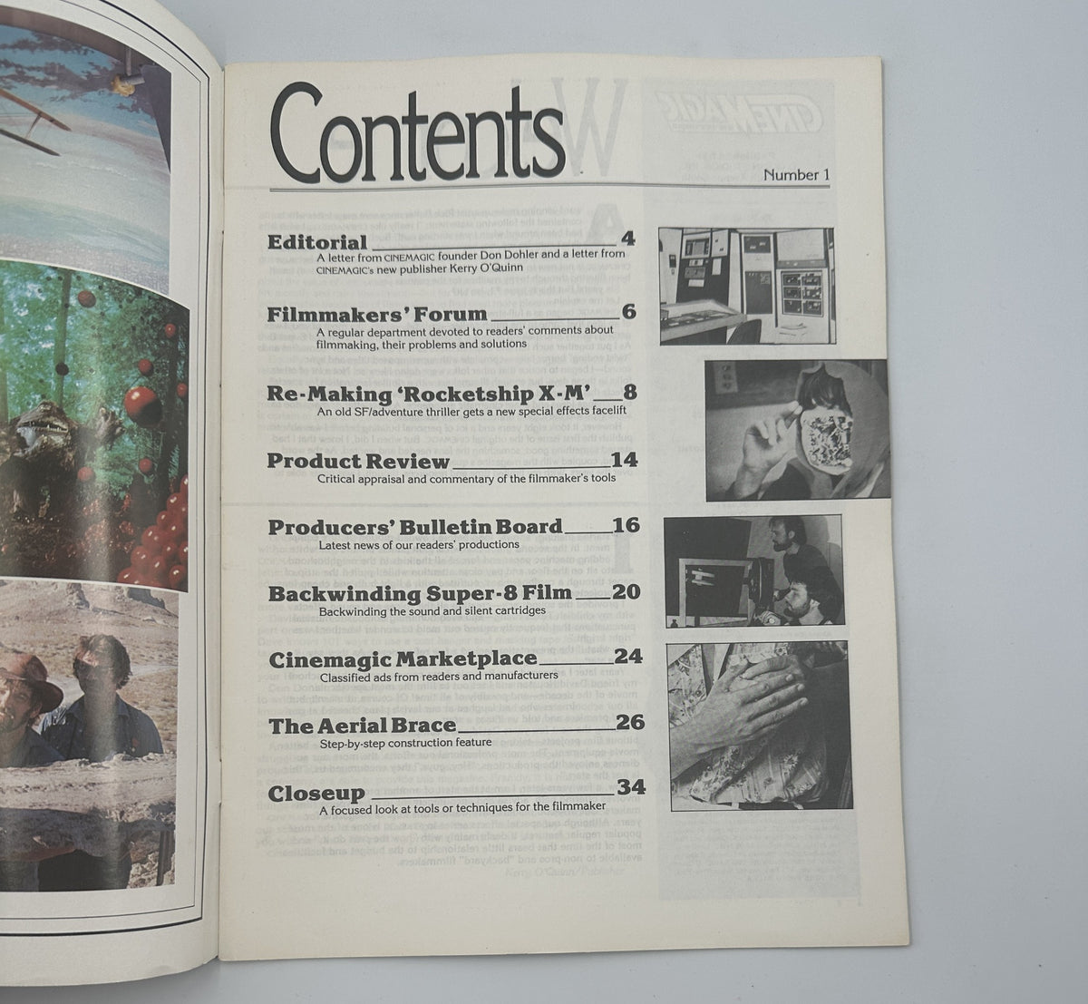 Cinemagic Magazine No. 1 featuring the Table of Contents layout including sections like Editorial, Filmmakers' Forum, and more, in very good condition.