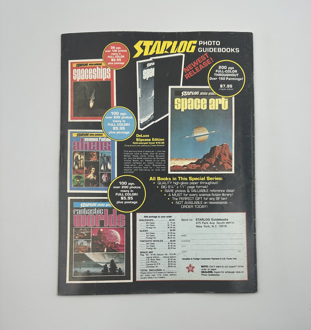 Cinemagic Magazine No. 1 advertisement page showcasing Starlog Photo Guidebooks, highlighting products related to spaceships and science fiction.