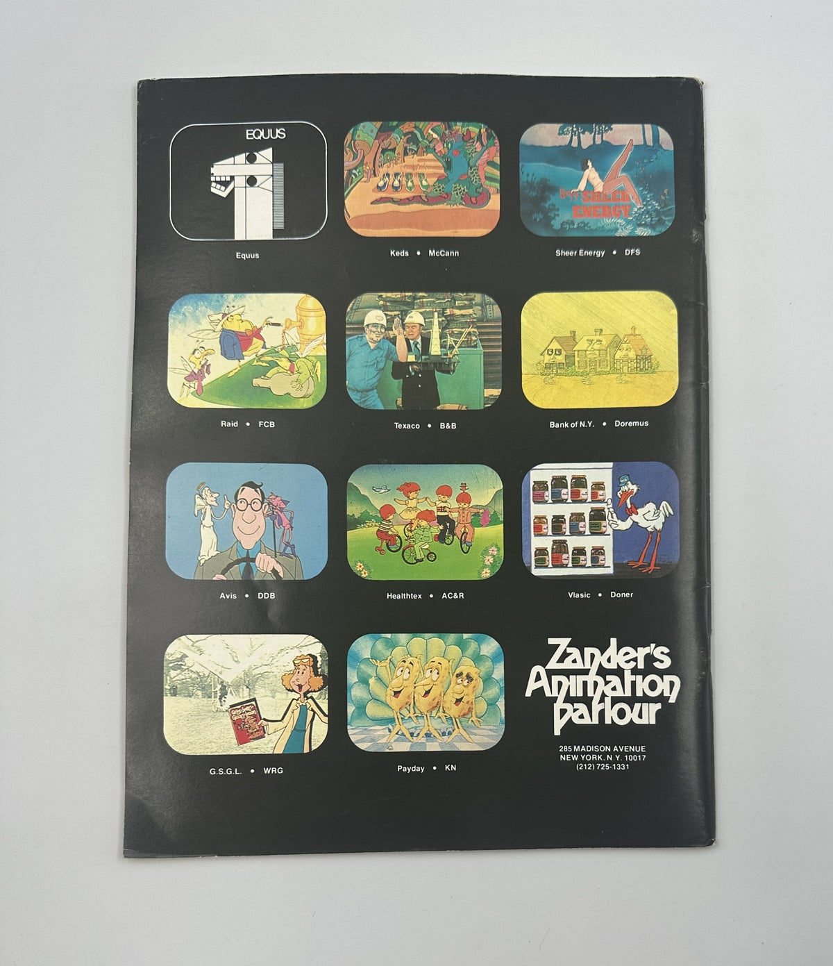 Back cover of Millimeter Magazine September 1976 featuring Zander's Animation Parlour and colorful illustrations of animated characters.