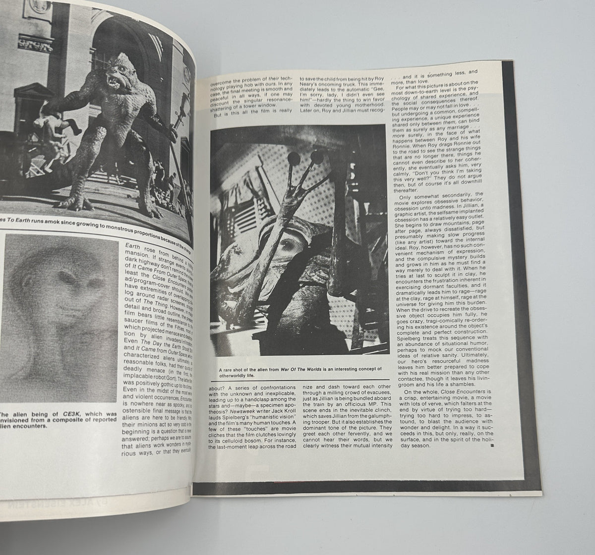 Page from Fantastic Films Magazine April 1978 showcasing an alien character from Close Encounters of the Third Kind. The magazine is in very good condition with light edge wear.