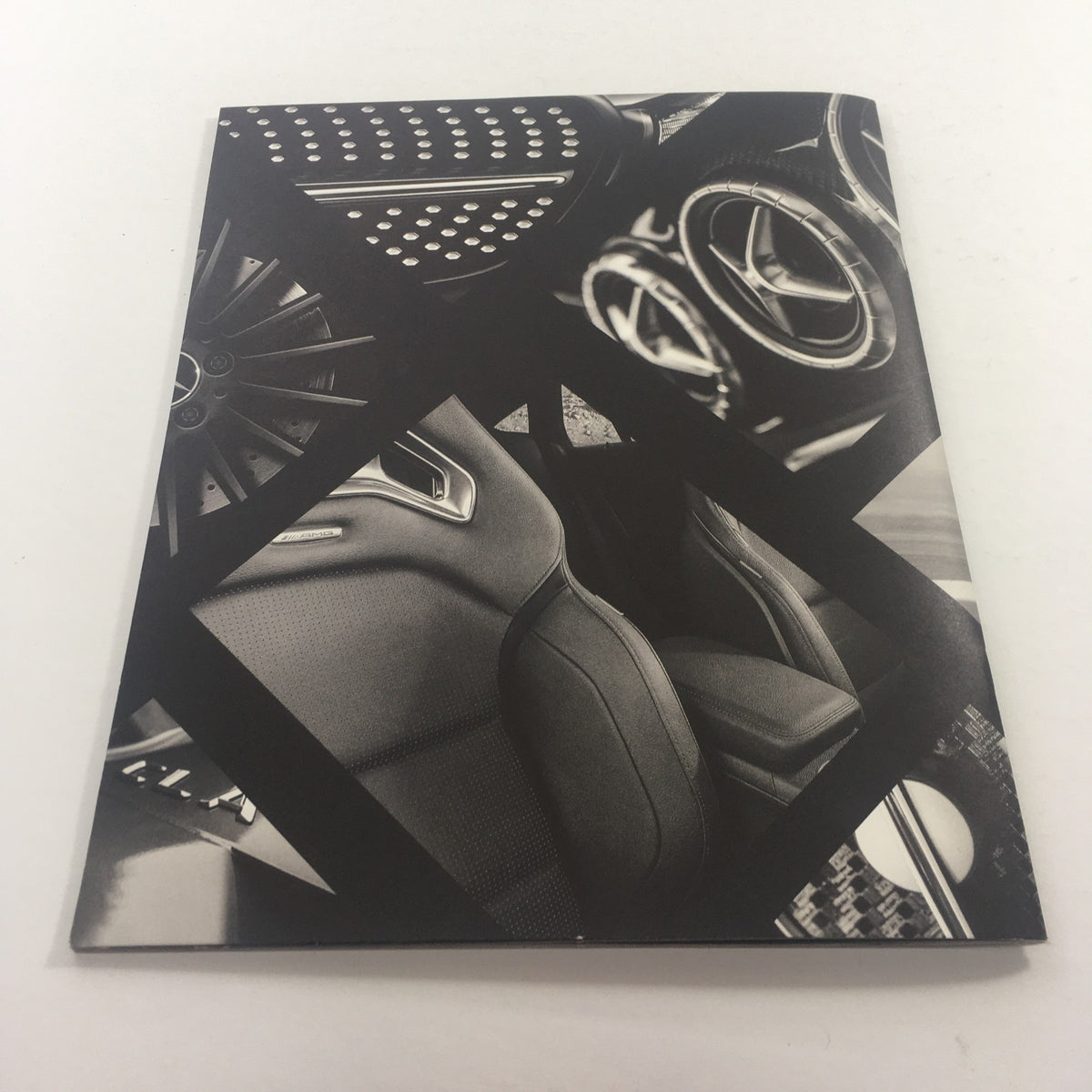 Back cover of the 2016 Mercedes-Benz CLA Dealership Car Auto Brochure displaying stylish interior images of the car with a montage layout.