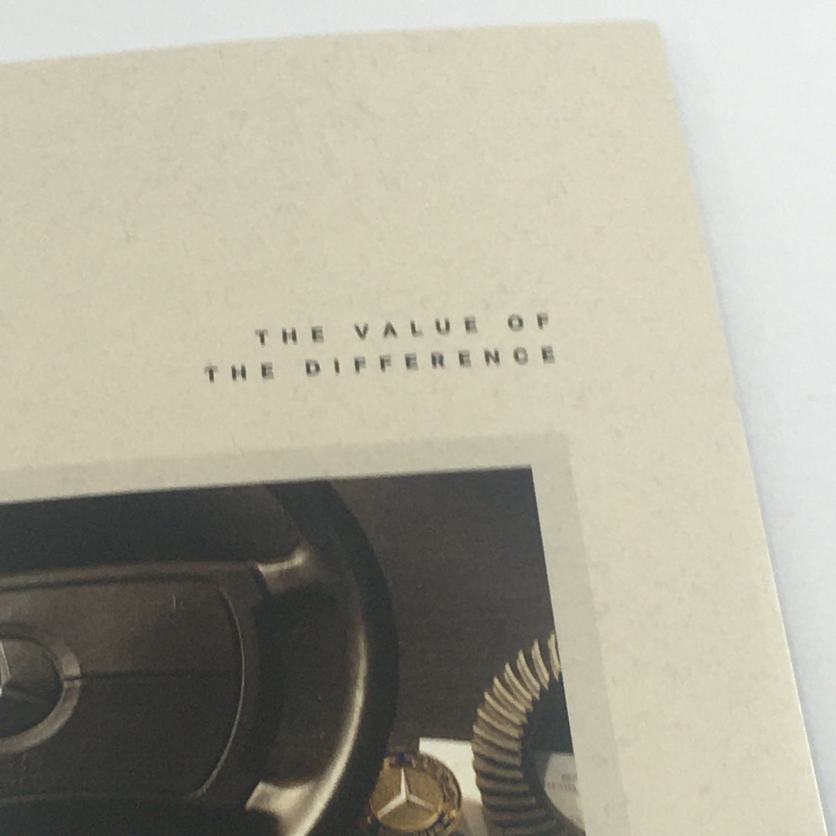 Close-up of the title section from the 1993 Mercedes-Benz The Value Of Difference Dealership Car Auto Brochure Catalog highlighting the text 'The Value of The Difference'.