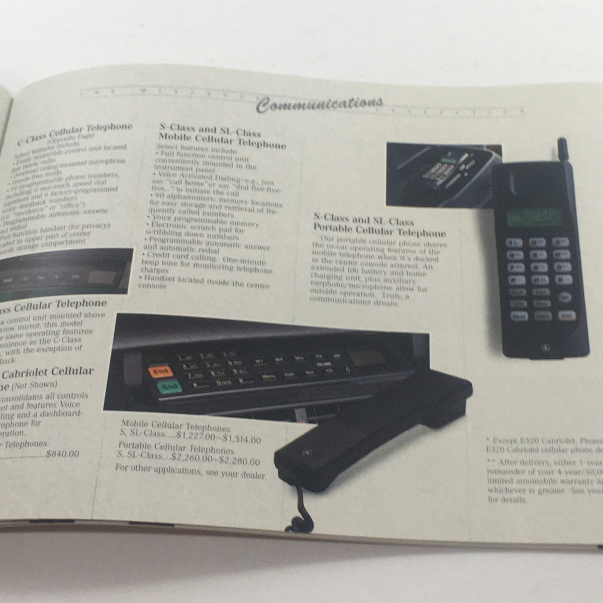 Inside page of the 1994 Mercedes-Benz Collection Accessories Dealership Car Auto Brochure Catalog displaying various mobile cellular phone accessories available for luxury Mercedes-Benz cars.