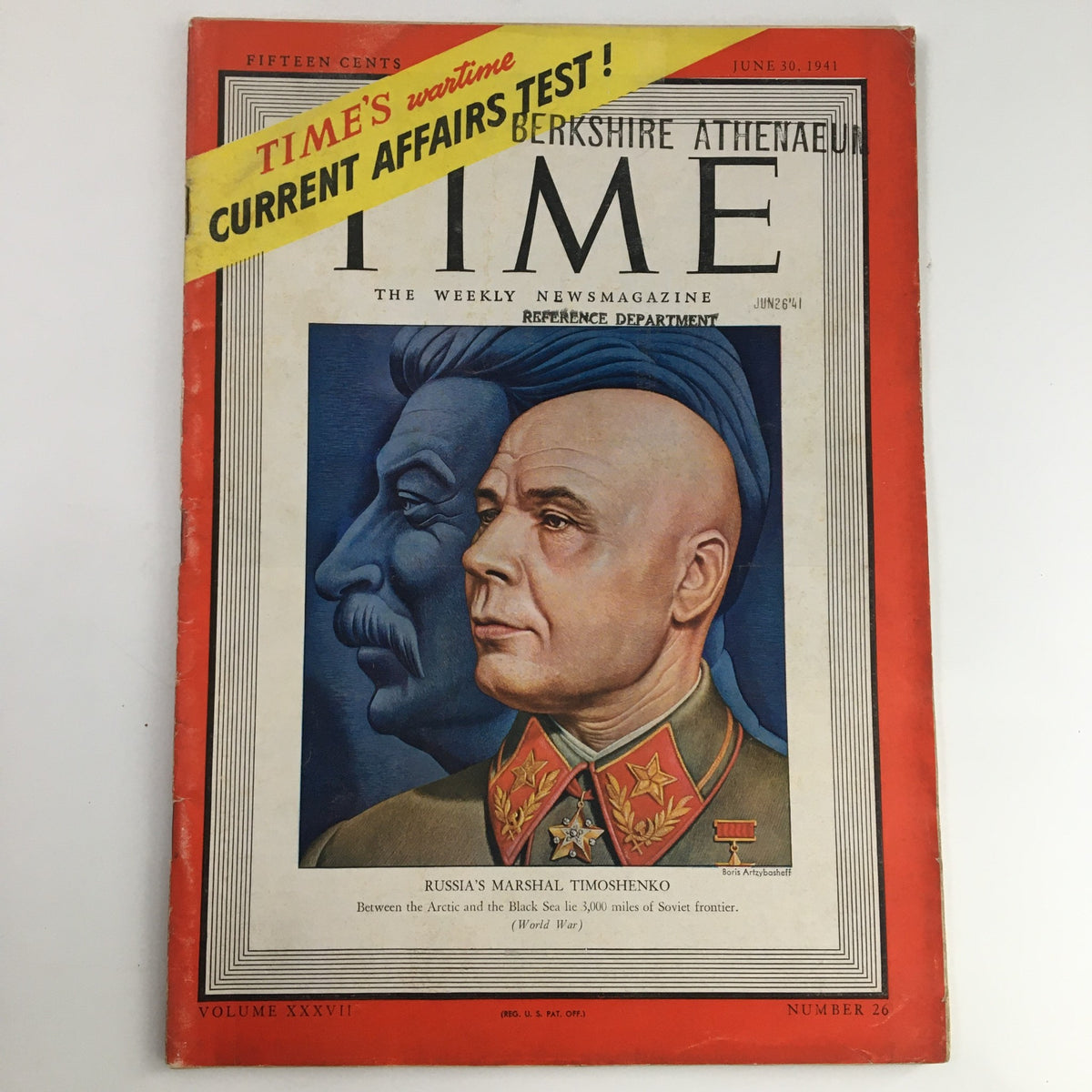 Cover of Time Magazine from June 30, 1941, featuring Soviet Marshal Semyon Timoshenko, Volume 37, Number 26, showcasing historical significance during World War II.