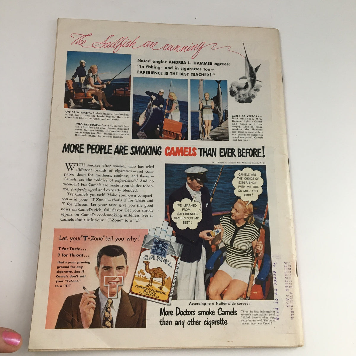Back cover of Time Magazine, September 13, 1948, Vol 52 #11, featuring ads on cigarette brands, including Camel, capturing the advertising style of the era.