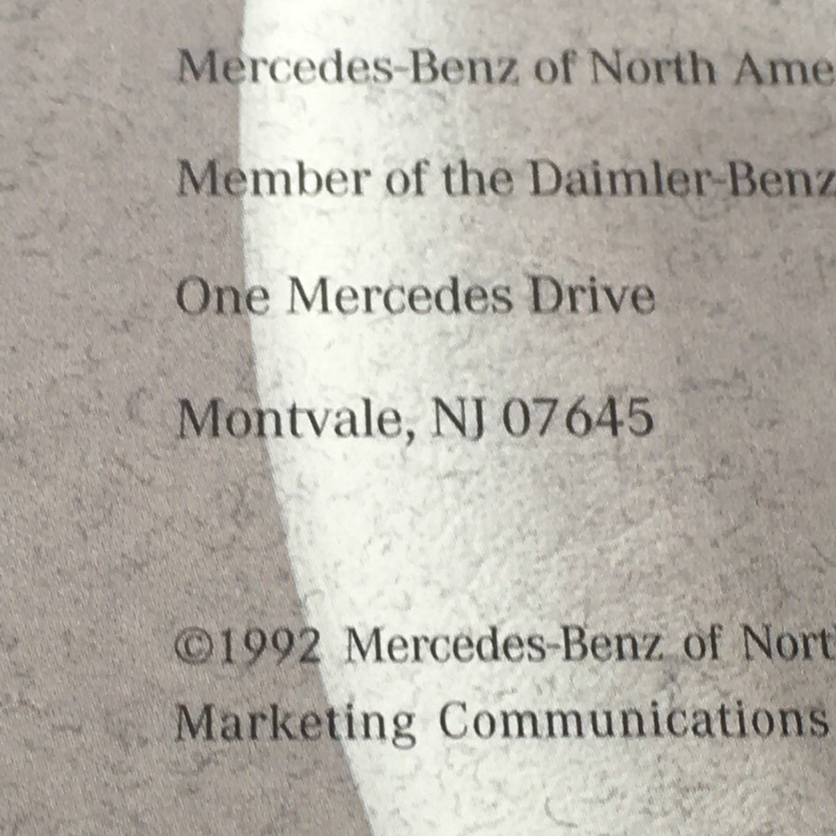 1992 Mercedes-Benz Value of Difference Dealership Car Auto Brochure Catalog, featuring brand information and address details for Mercedes-Benz North America.