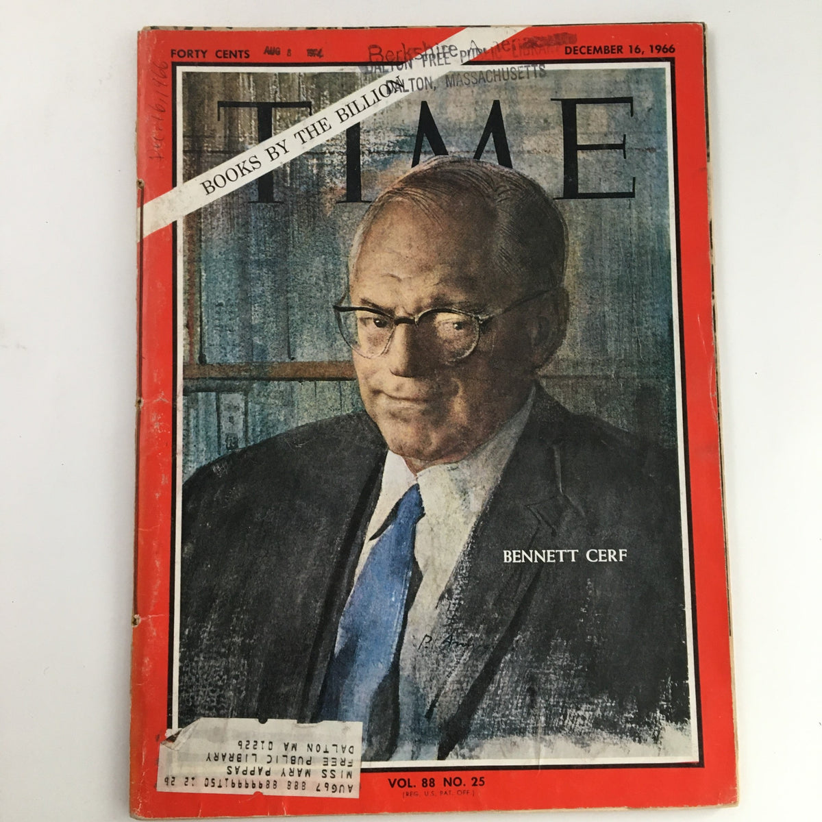 Cover of Time Magazine, December 16, 1966, Volume 88, Number 25 featuring a portrait of Bennett Alfred Cerf, reflecting historical moments from the 1960s.