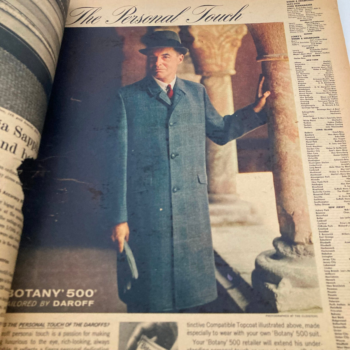 Fashion advertisement from the New York Times Magazine October 21 1962, featuring a well-dressed man in a tailored coat and hat, emphasizing classic style.