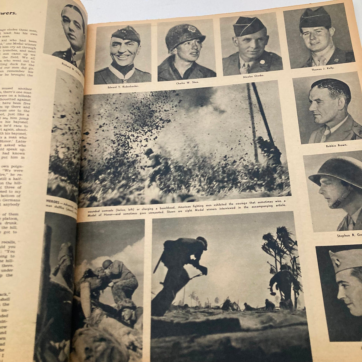 Historical photograph page from The New York Times Magazine November 24 1963 featuring military personnel and combat scenes emphasizing bravery and war efforts.