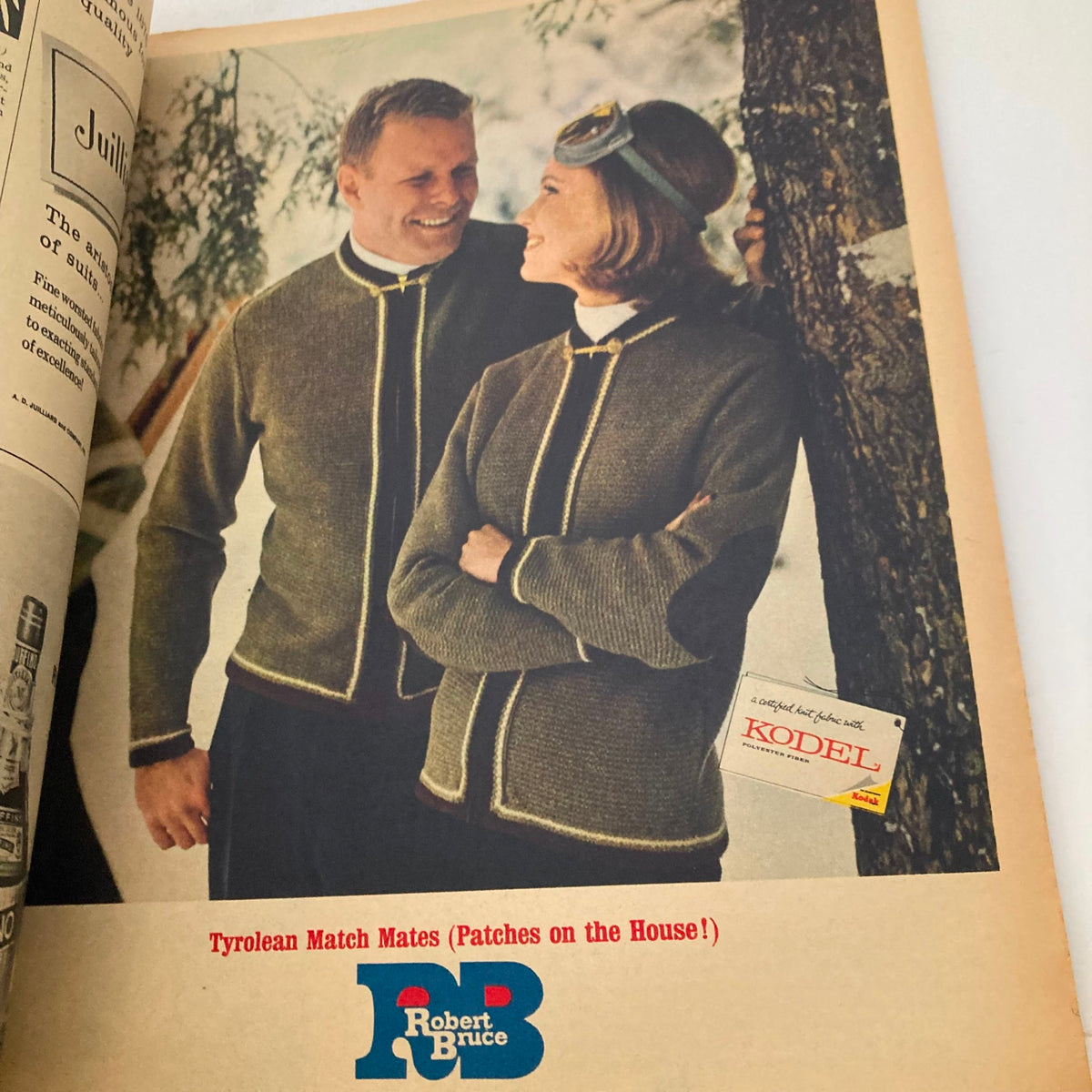 Colorful advertisement from The New York Times Magazine September 29, 1963 showcasing a couple in matching winter garments, promoting Robert Bruce clothing brand.