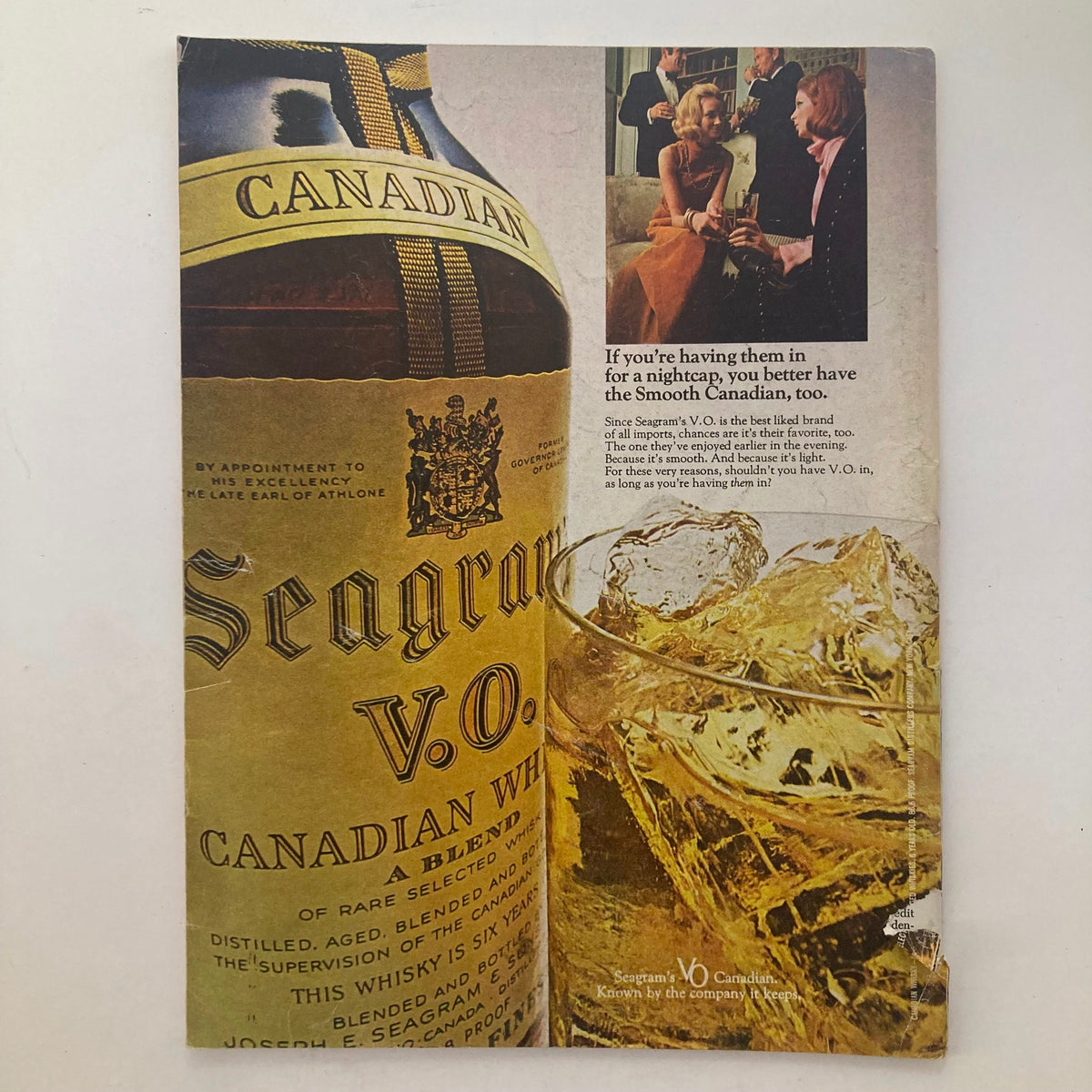 Advertisement page from the VTG Newsweek Magazine March 2 1970 featuring Seagram's V.O. Canadian whisky, highlighting its popularity for nightcaps.