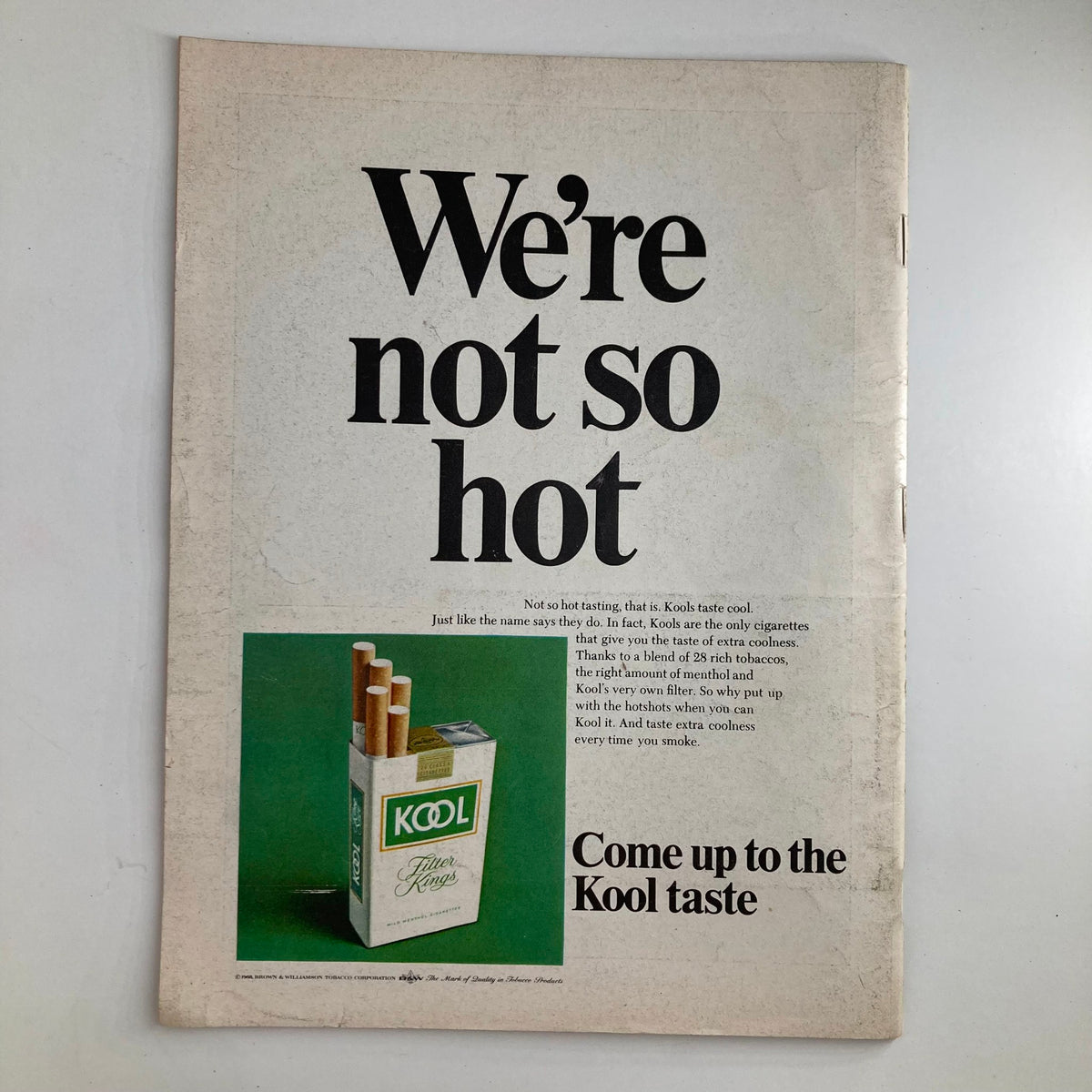 Back cover of VTG Newsweek Magazine dated September 2, 1968, featuring an advertisement for Kool cigarettes.