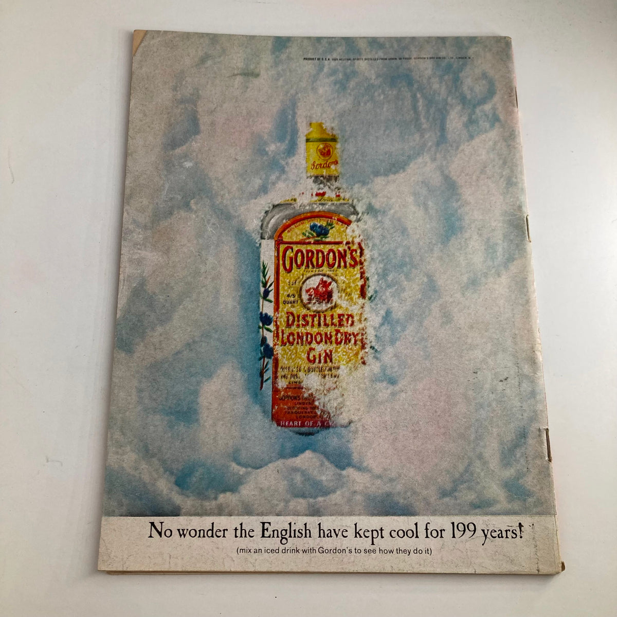 Back cover of VTG Newsweek Magazine July 29, 1968 featuring an advertisement for Gordon's Distilled London Dry Gin, emphasizing vintage marketing style.