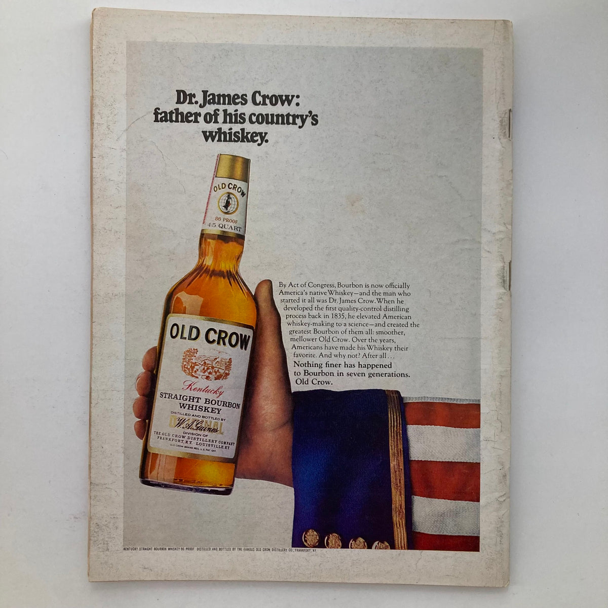 Back cover of the VTG Newsweek Magazine March 16 1970, advertising Old Crow whiskey, reflecting the advertising style of the 1970s.